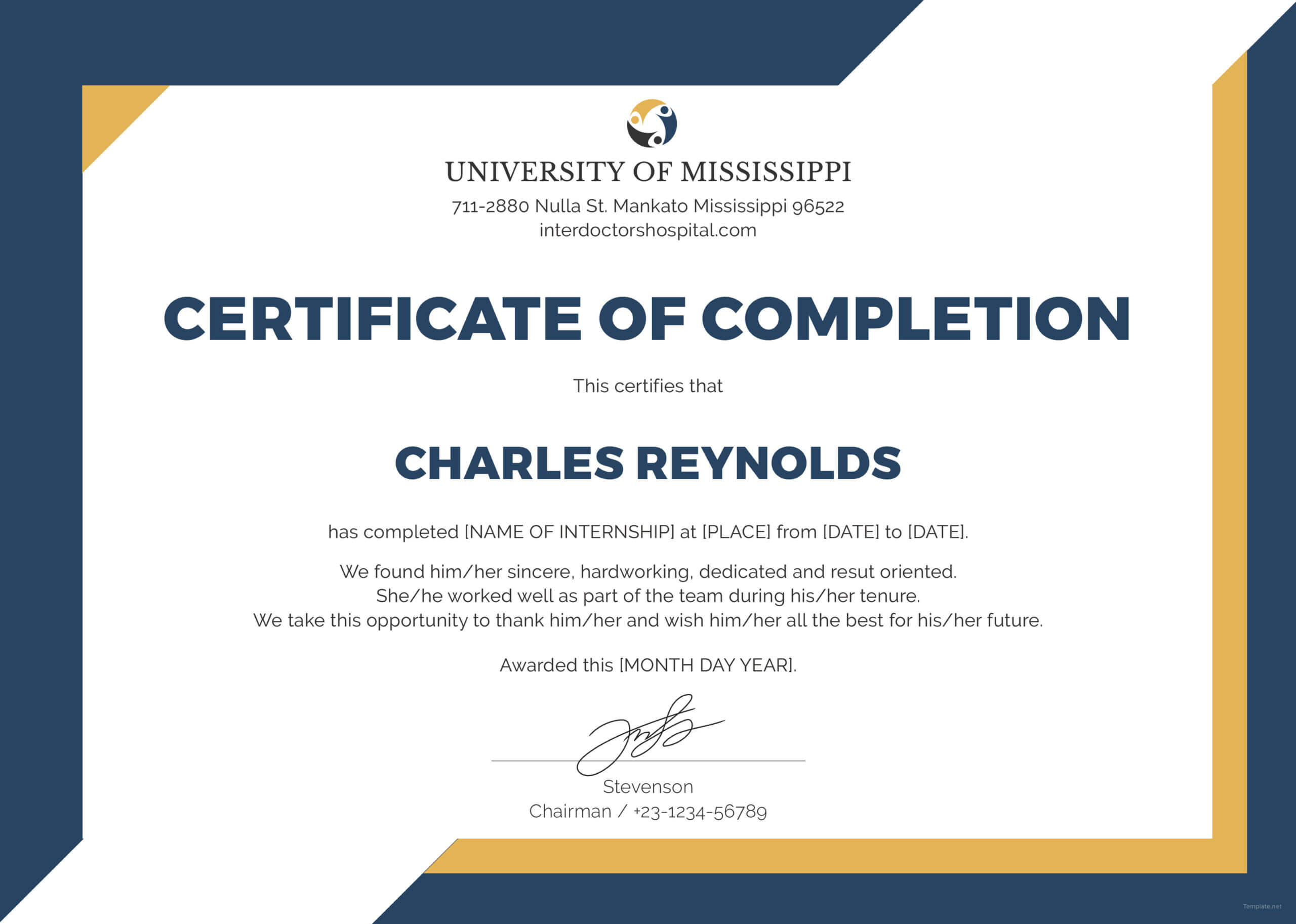 🥰free Certificate Of Completion Template Sample With Example🥰 For Construction Certificate Of Completion Template