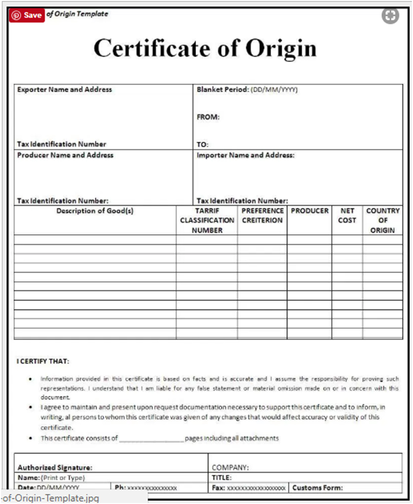 🥰free Printable Certificate Of Origin Form Template [Pdf Regarding Certificate Of Manufacture Template