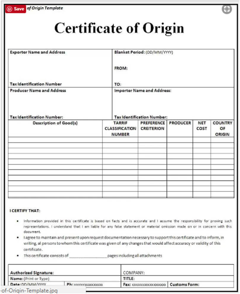 🥰free Printable Certificate Of Origin Form Template [Pdf With Certificate Of Analysis Template