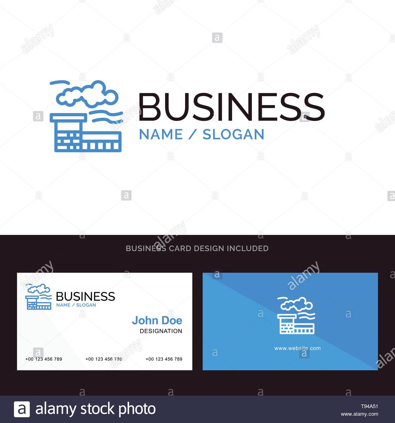 Factory, Industry, Landscape Blue Business Logo And Business In Landscaping Business Card Template