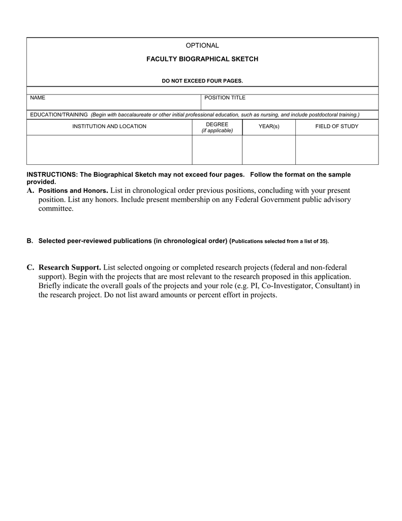 Faculty Biographical Sketch Within Nih Biosketch Template Word