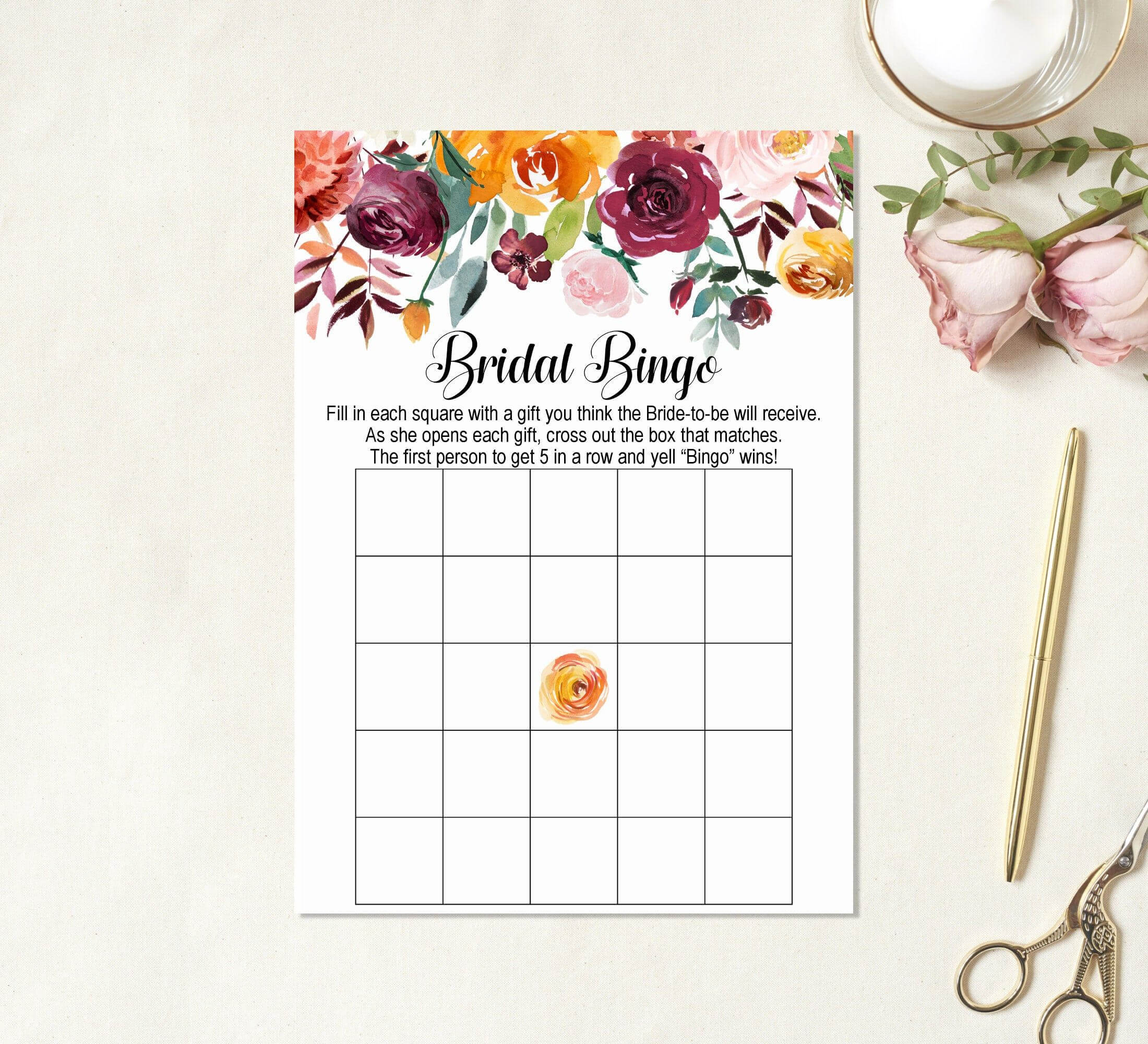 Fall Bridal Shower Bingo Cards, Bridal Shower Game Printable For Blank Bridal Shower Bingo Template