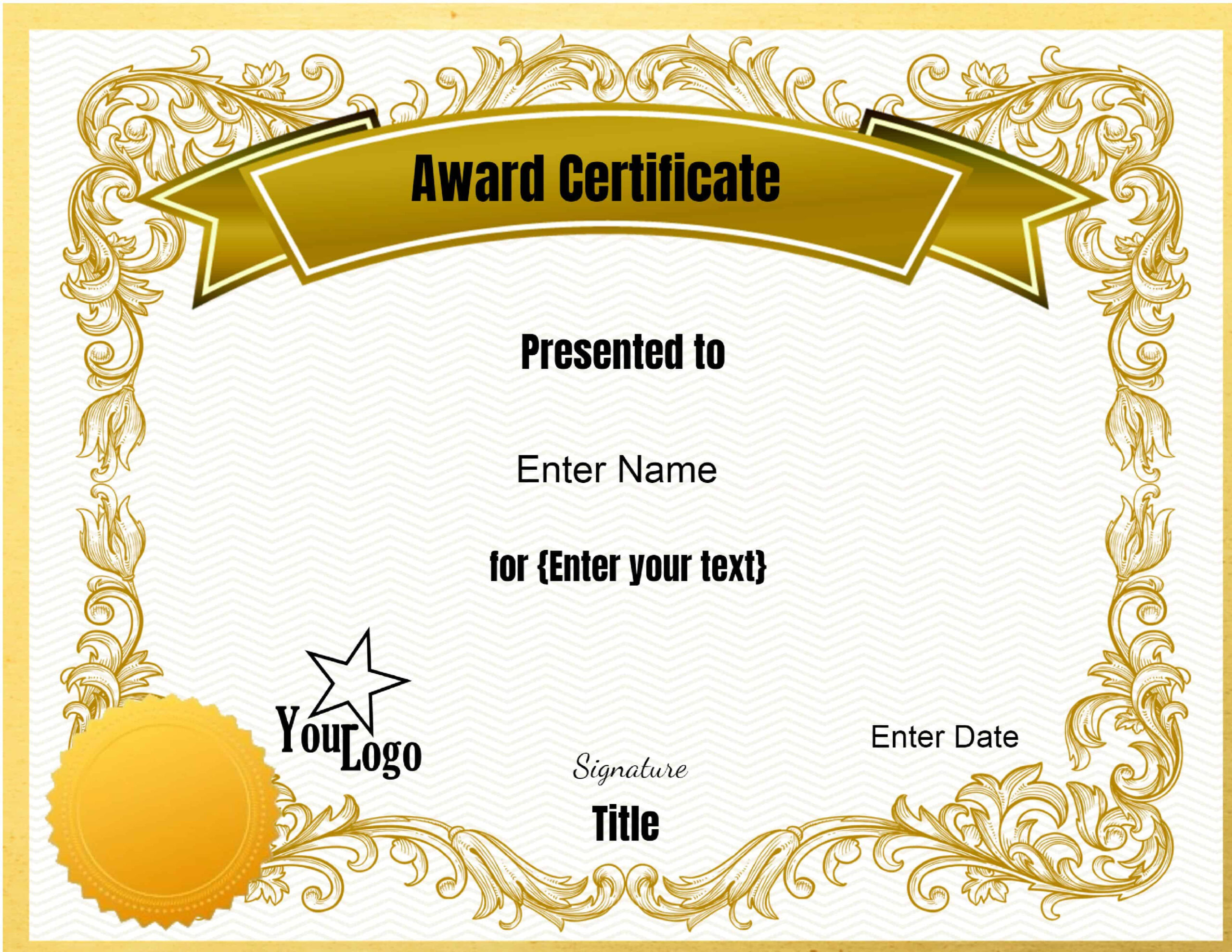 Fantastic Free Templates For Certificates Template Ideas Inside Template For Certificate Of Award