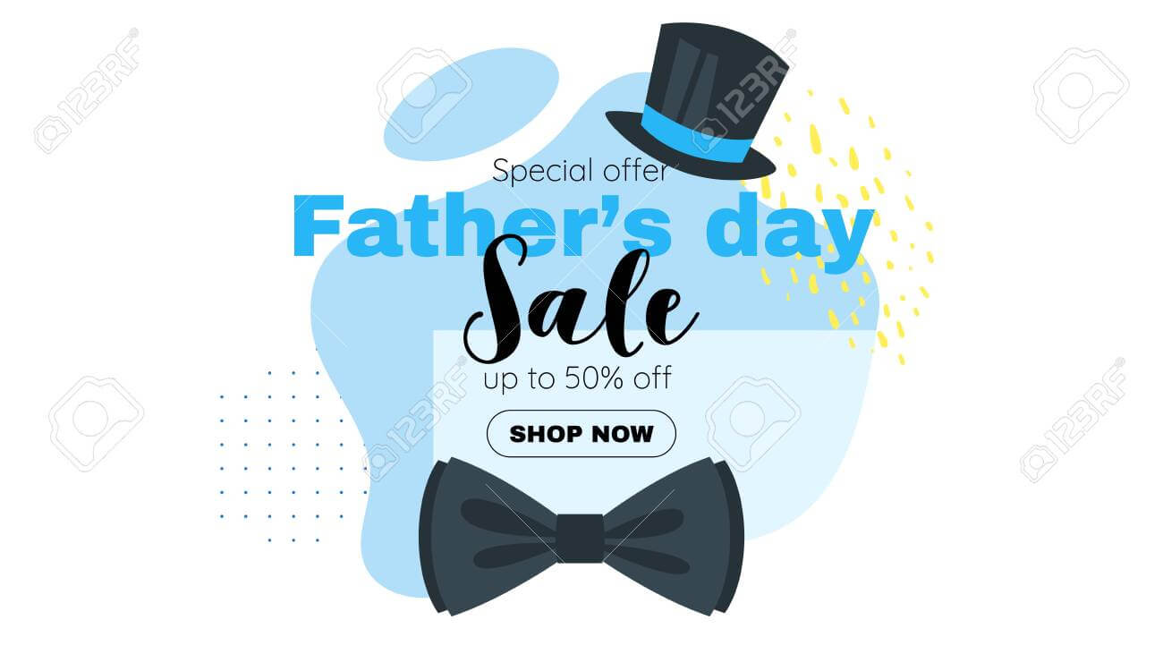 Father Day Sale Banner Template With Bow Tie And Top Hat. Vector.. Inside Tie Banner Template