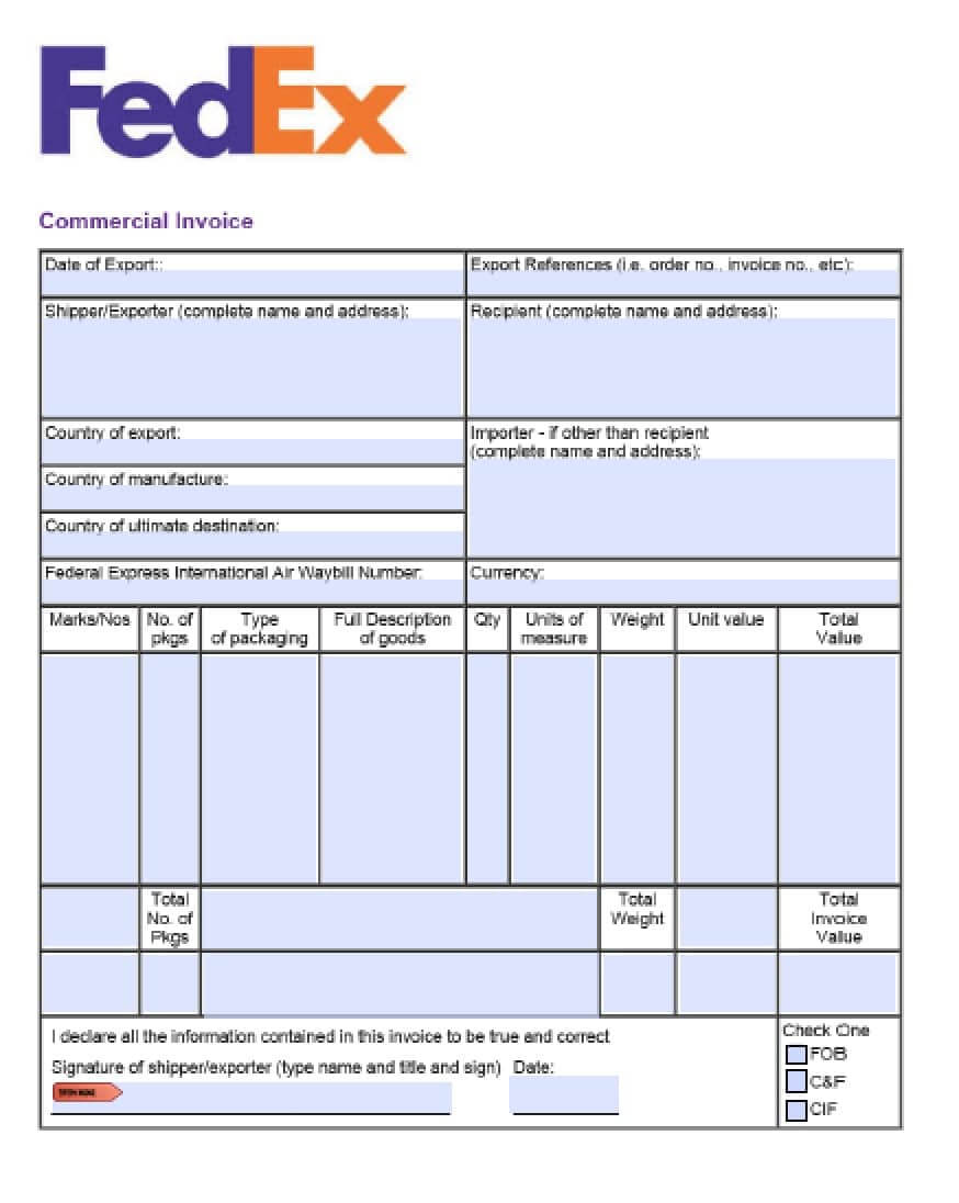 Fedex Invoice Template | Apcc2017 With Regard To Commercial Invoice Template Word Doc