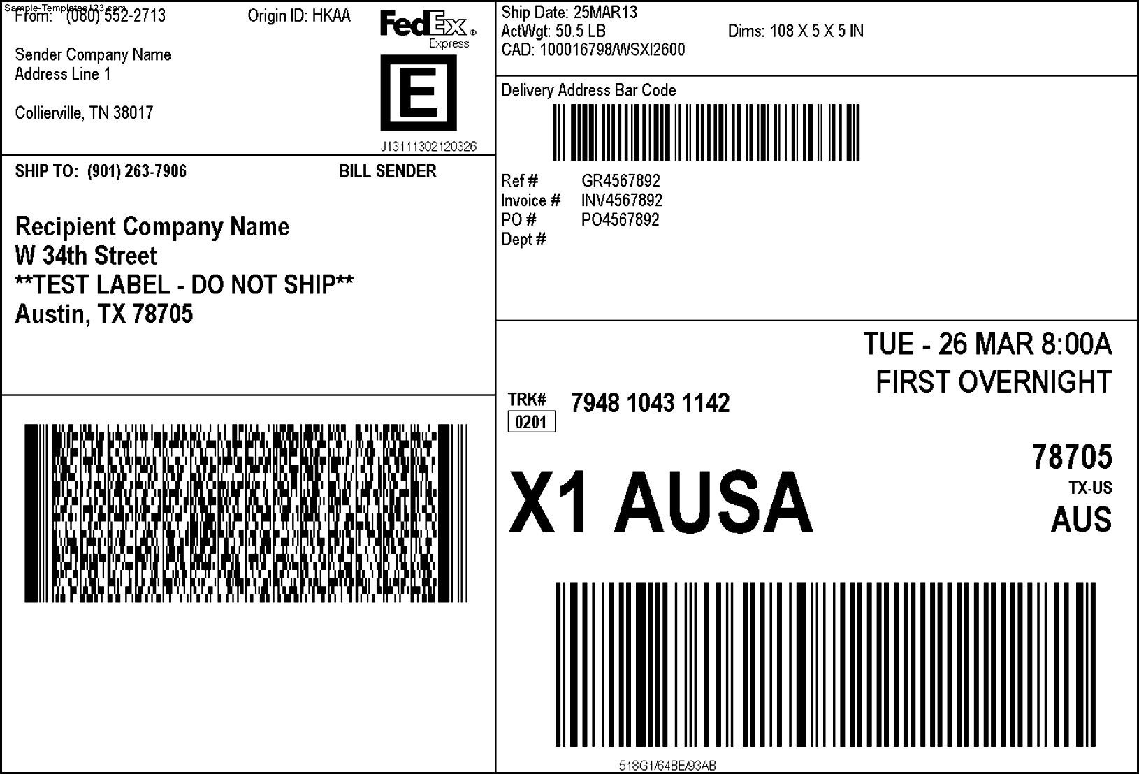 Fedex Shipping Label – Sample Templates – Sample Templates With Regard To Fedex Label Template Word