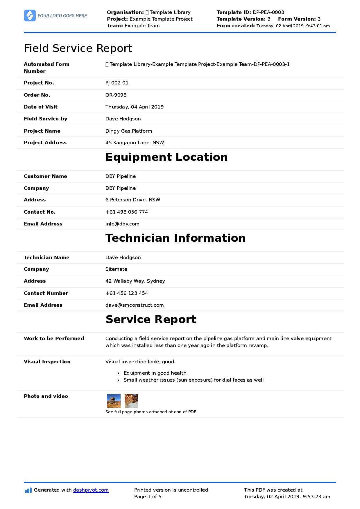 Field Service Report Template (Better Format Than Word In Technical Service Report Template