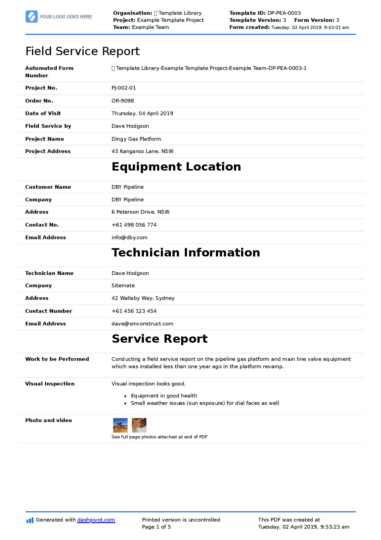 Field Service Report Template (Better Format Than Word Regarding Report Content Page Template