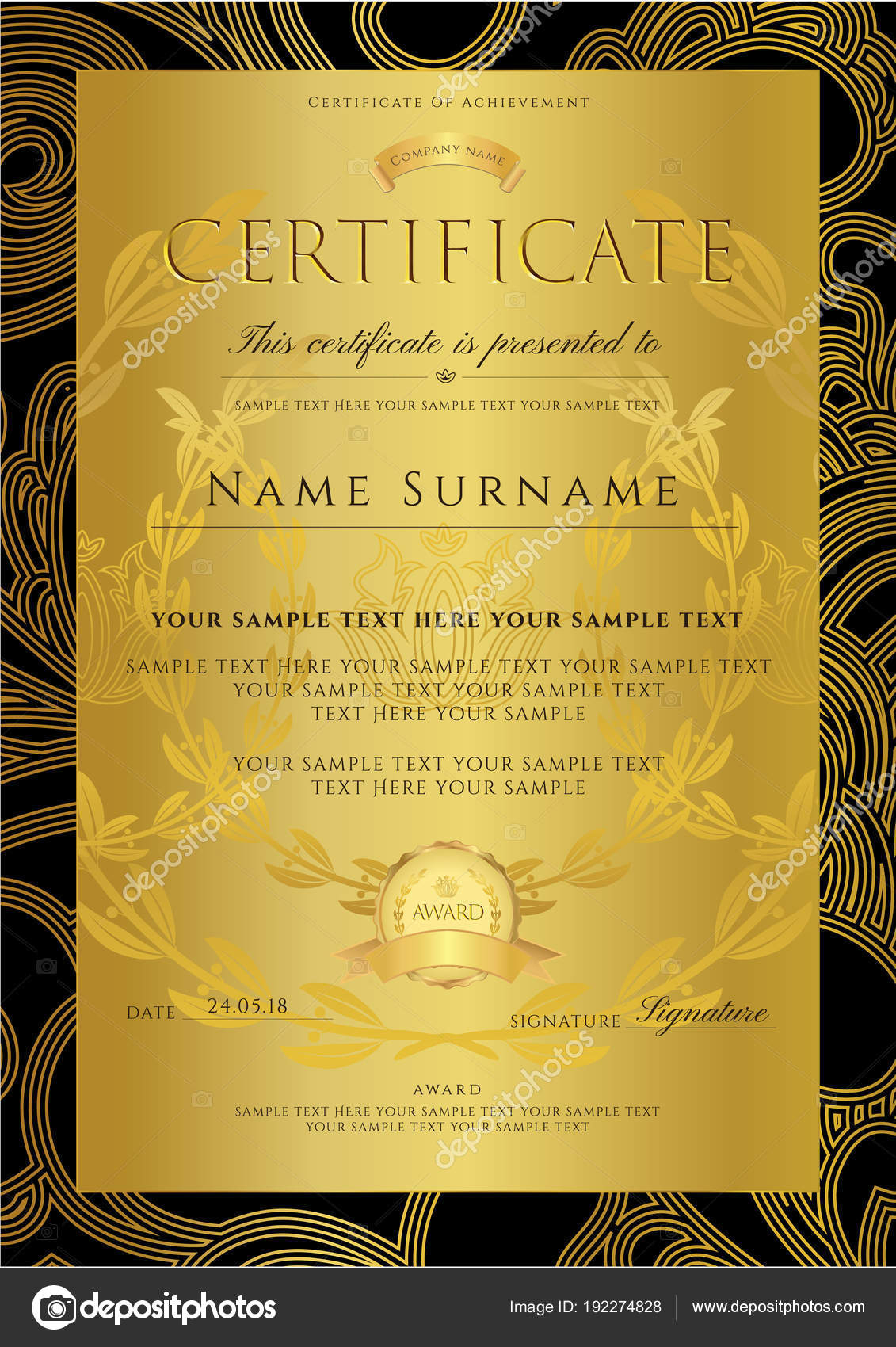 Filigree Scroll Template | Certificate Diploma Golden Design Regarding Scroll Certificate Templates