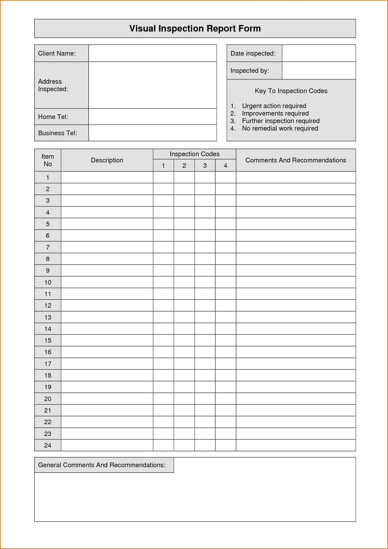 Fillable Home Inspection Report And Free Inspection Form Throughout Home Inspection Report Template