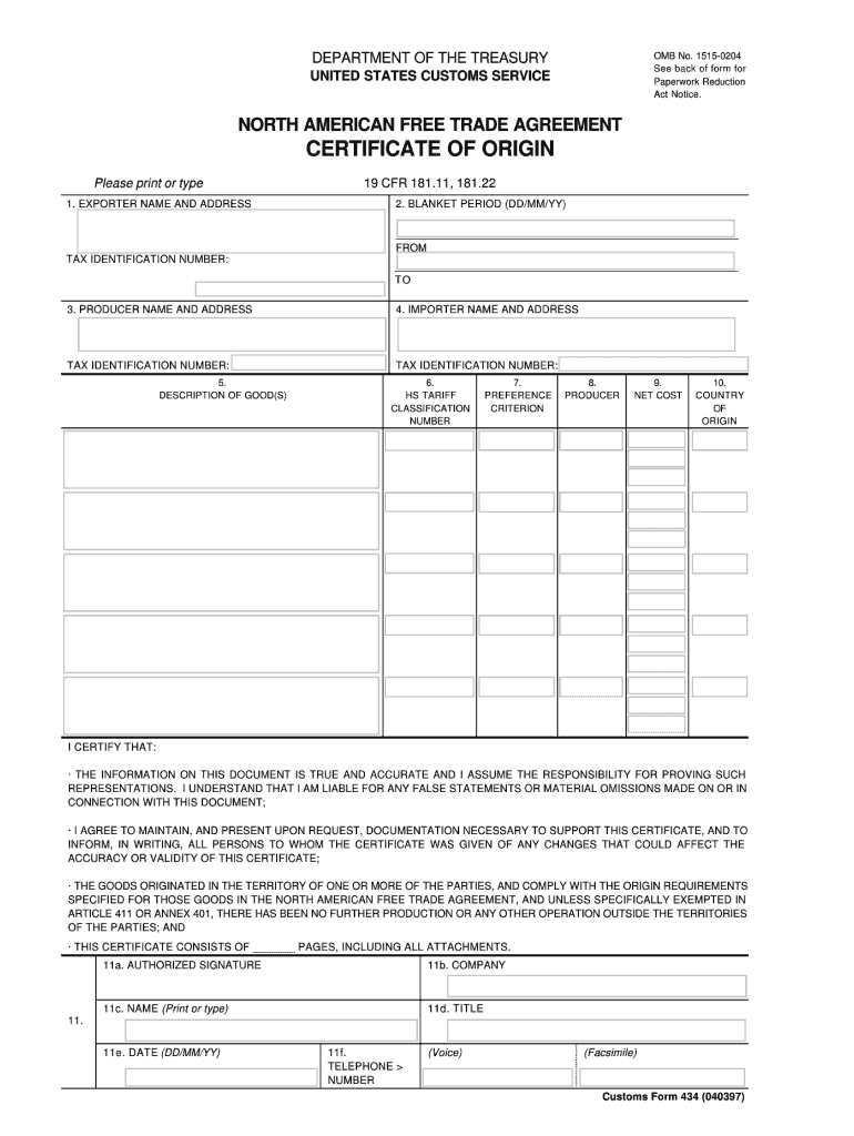 Fillable Nafta Certificate Of Origin - Fill Online Regarding Nafta Certificate Template