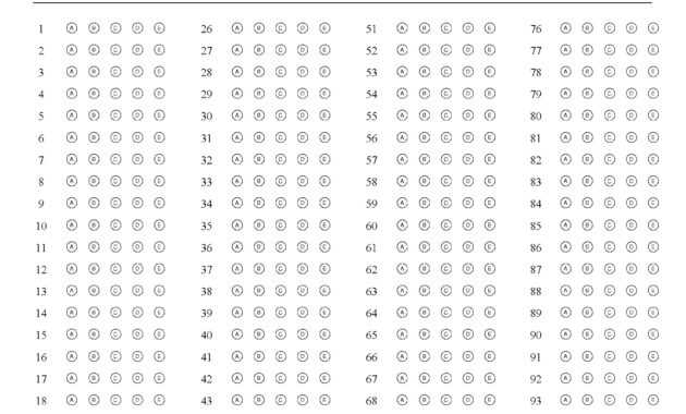 Final Exam 100 Question Test Answer Sheet · Remark Software intended for Blank Answer Sheet Template 1 100