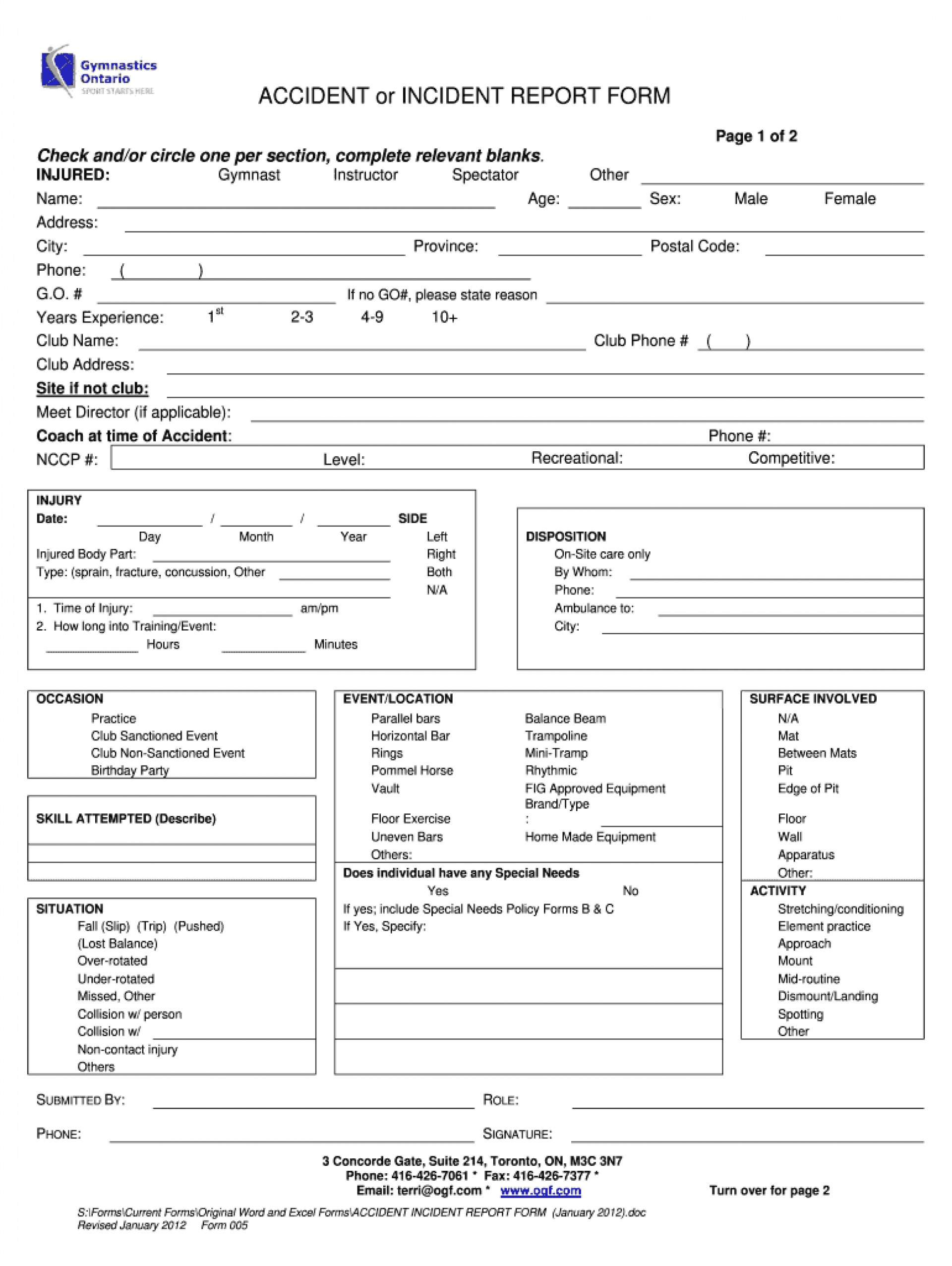 First Aid Incident Form Inside First Aid Incident Report Form Template
