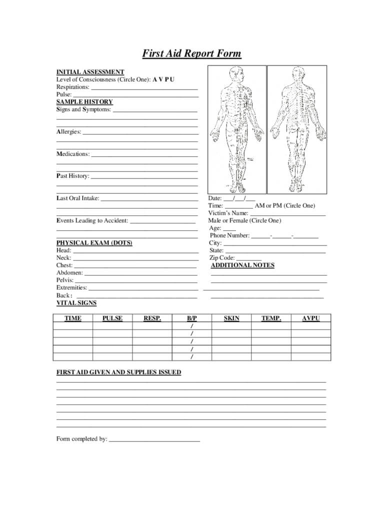 First Aid Report Form – 2 Free Templates In Pdf, Word, Excel Within Patient Report Form Template Download