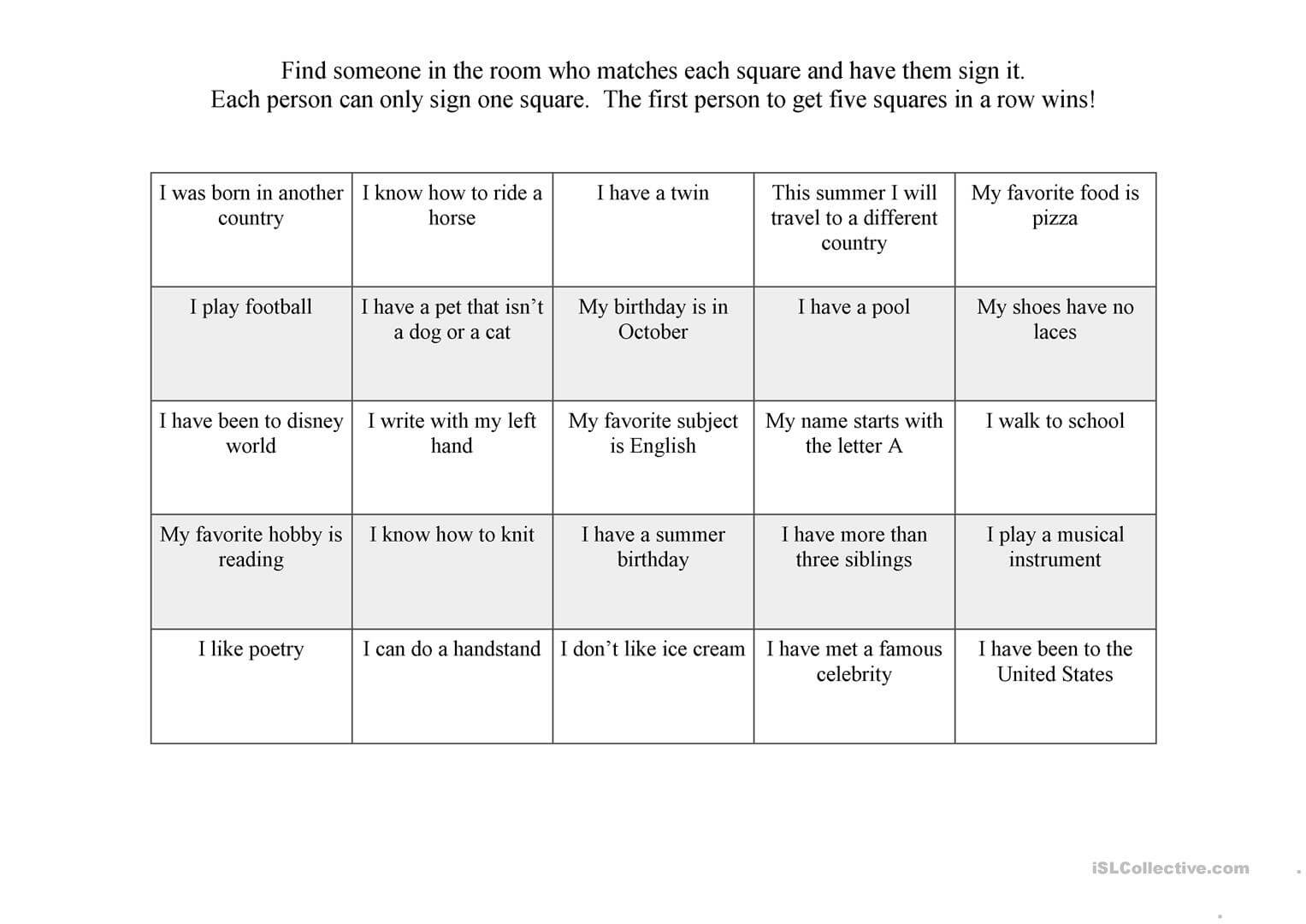 First Day Ice Breaker Bingo – English Esl Worksheets Inside Ice Breaker Bingo Card Template