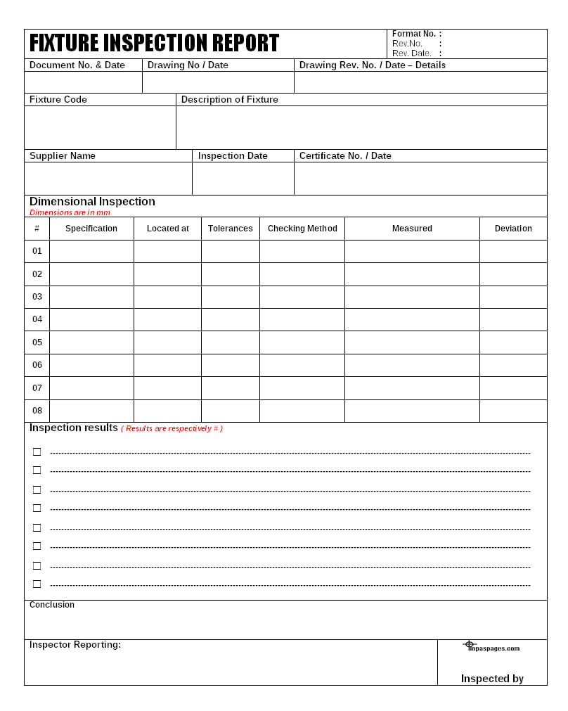 Fixture Inspection Documentation For Engineering - In Engineering Inspection Report Template