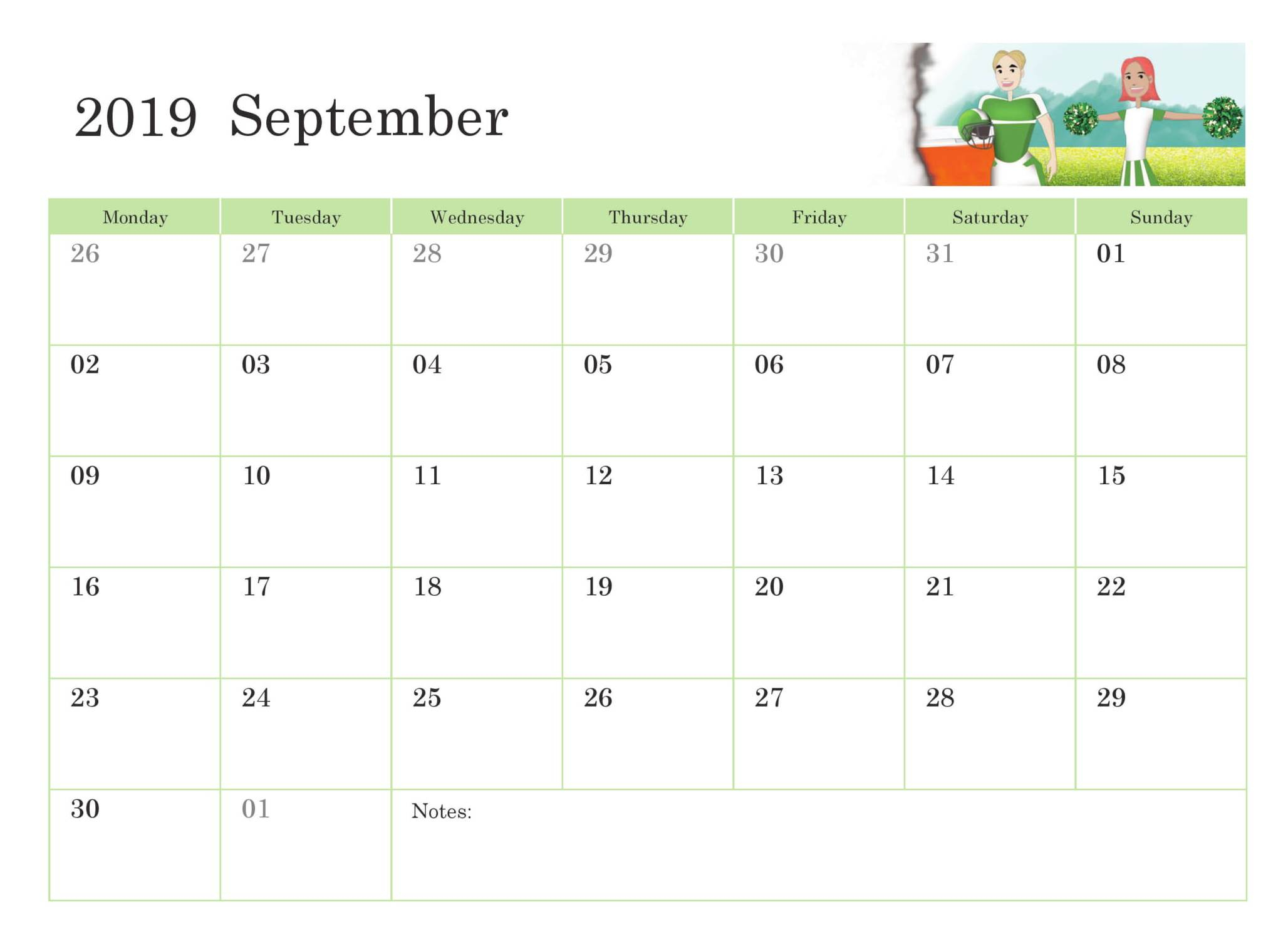 Floral Cute September 2019 Calendar Printable Template In Blank Calendar Template For Kids