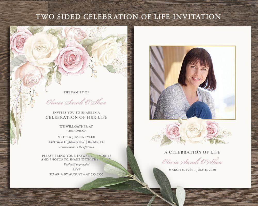 Floral Funeral Invitation, Celebration Of Life Invites Intended For Funeral Invitation Card Template