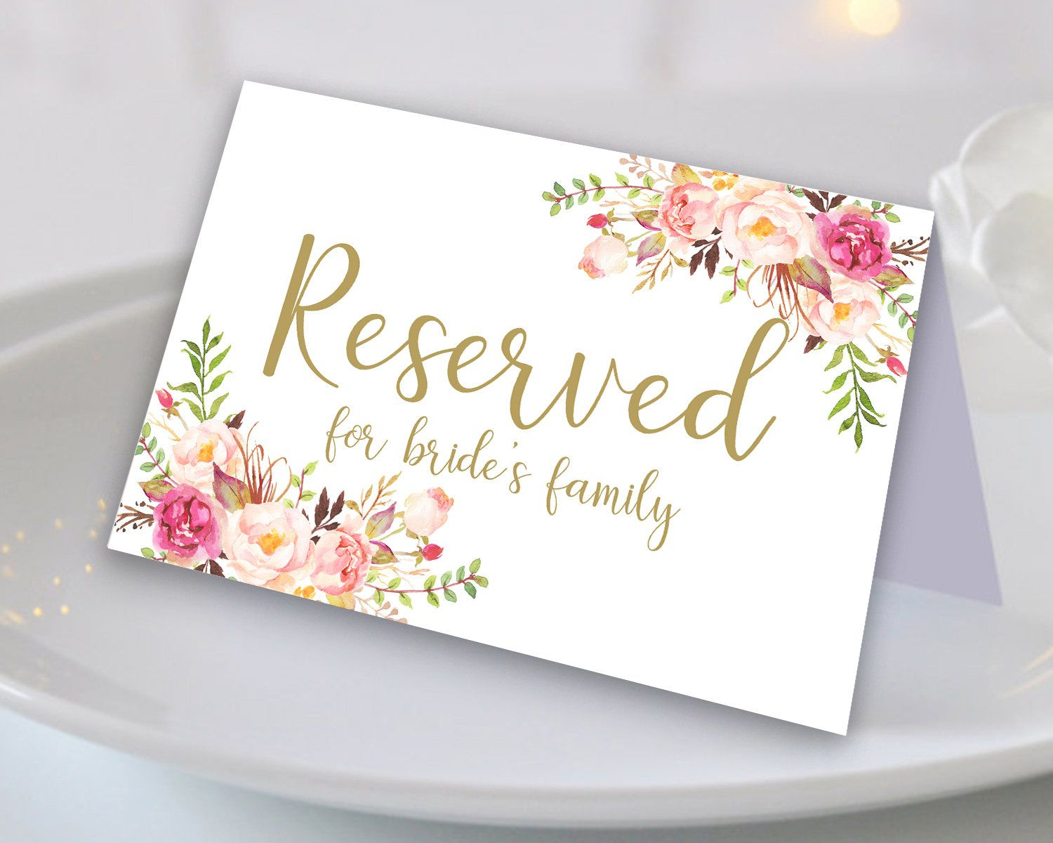 Floral Reserved Sign Reserved Printable Reserved Wedding Throughout Reserved Cards For Tables Templates