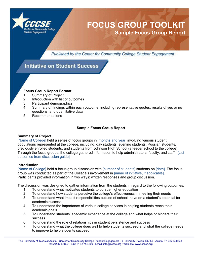 Focus Group Toolkit Sample Focus Group Report With Regard To Focus Group Discussion Report Template