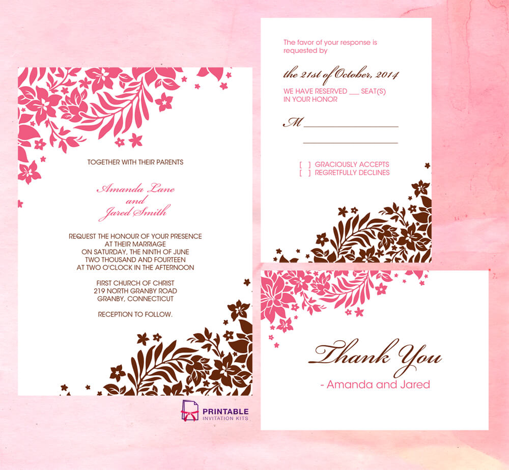 Foliage Borders Invitation, Rsvp And Thank You Cards Throughout Free Printable Wedding Rsvp Card Templates