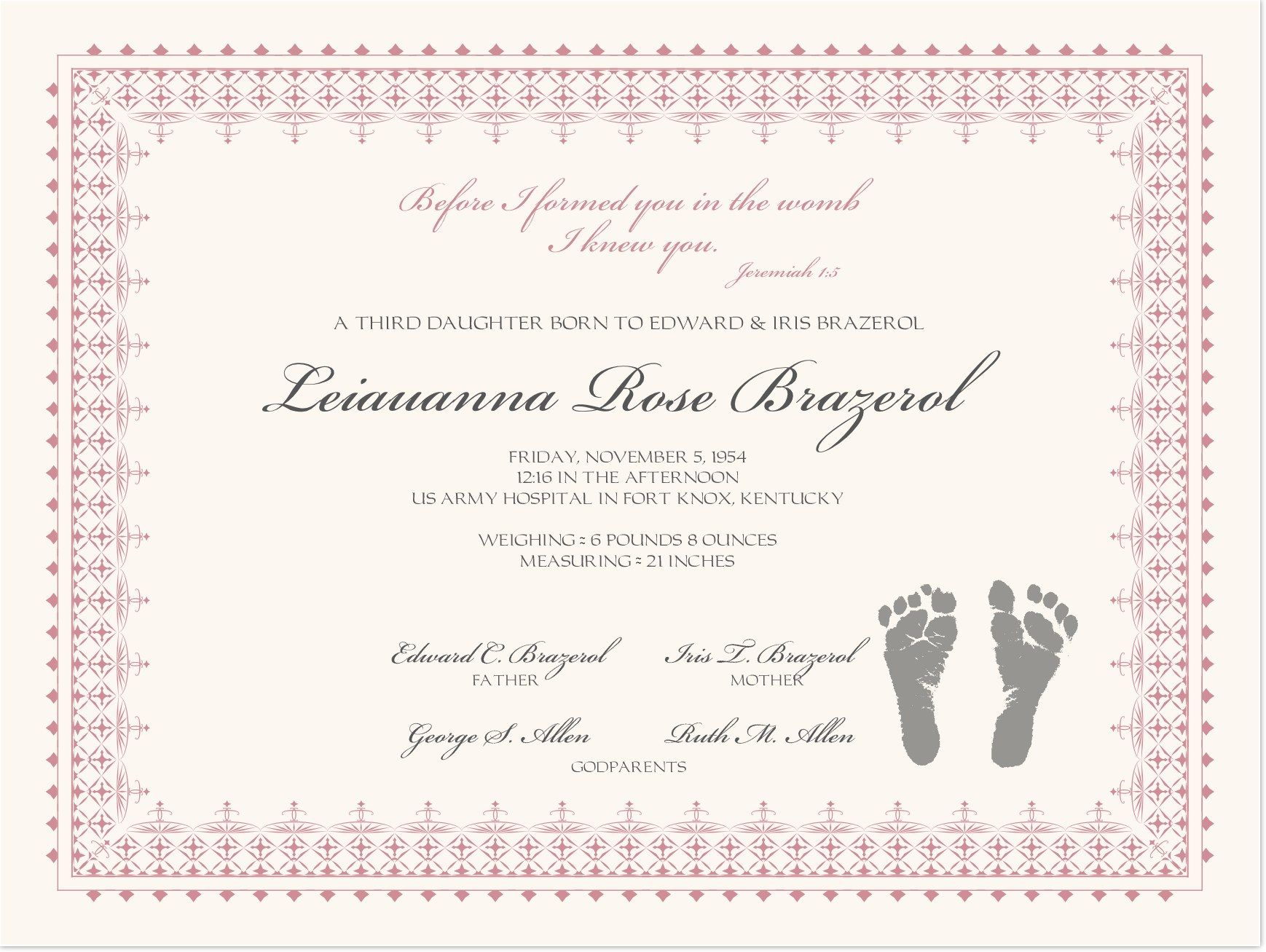 Footprints Baby Certificates | Birth Certificate Template In Baby Doll Birth Certificate Template