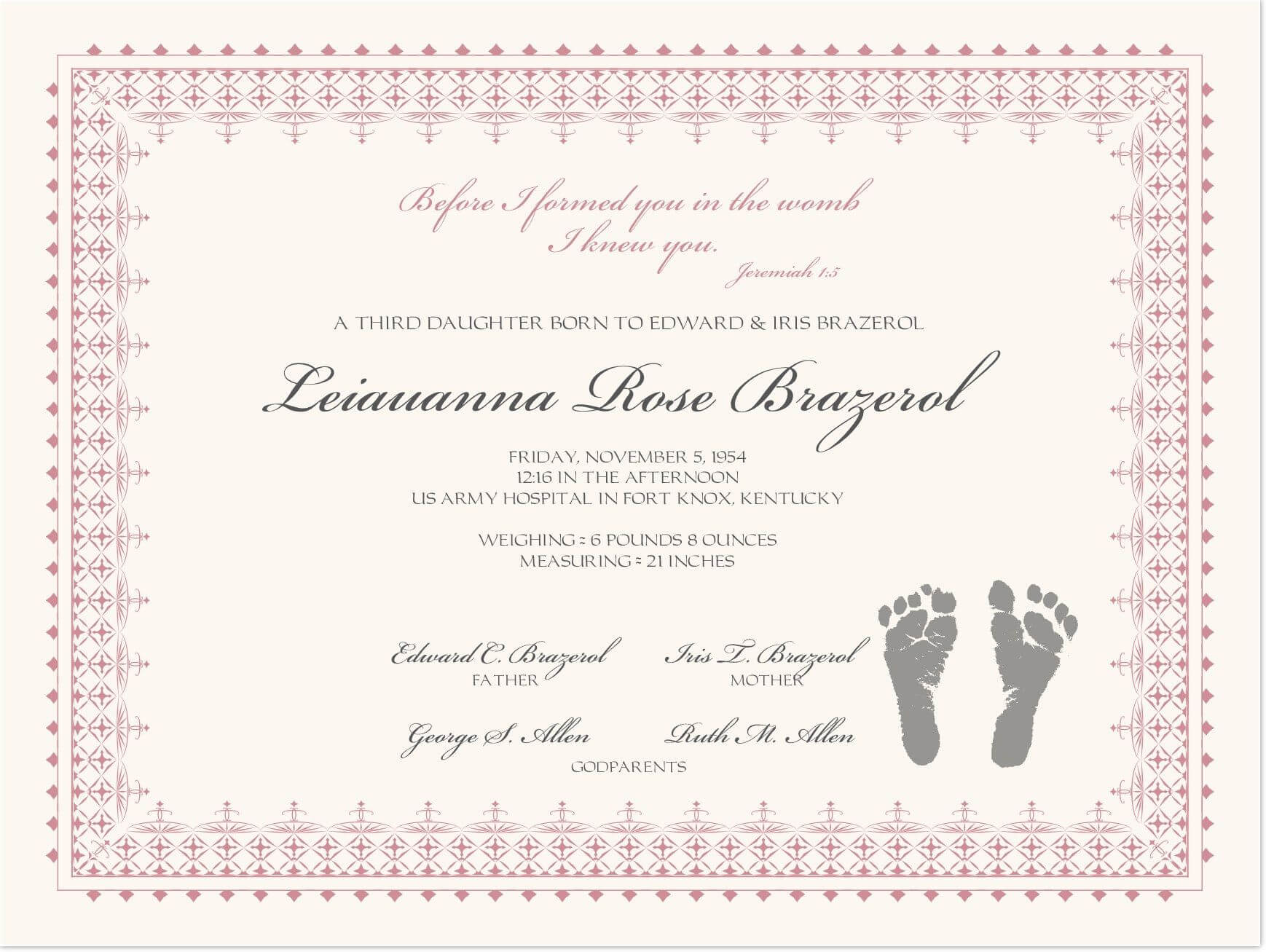 Footprints Baby Certificates | Birth Certificate Template Throughout Baby Death Certificate Template