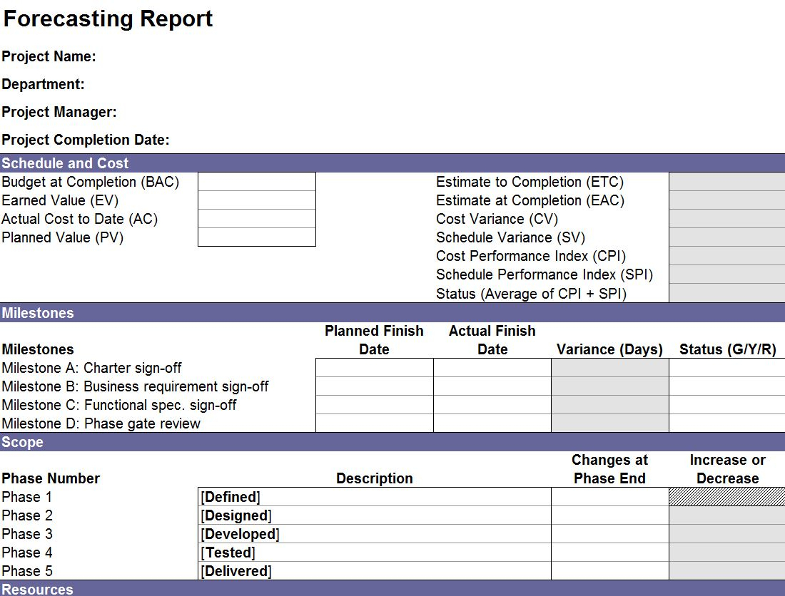 Forecasting Report Template | Excel Forecasting Report Within Earned Value Report Template