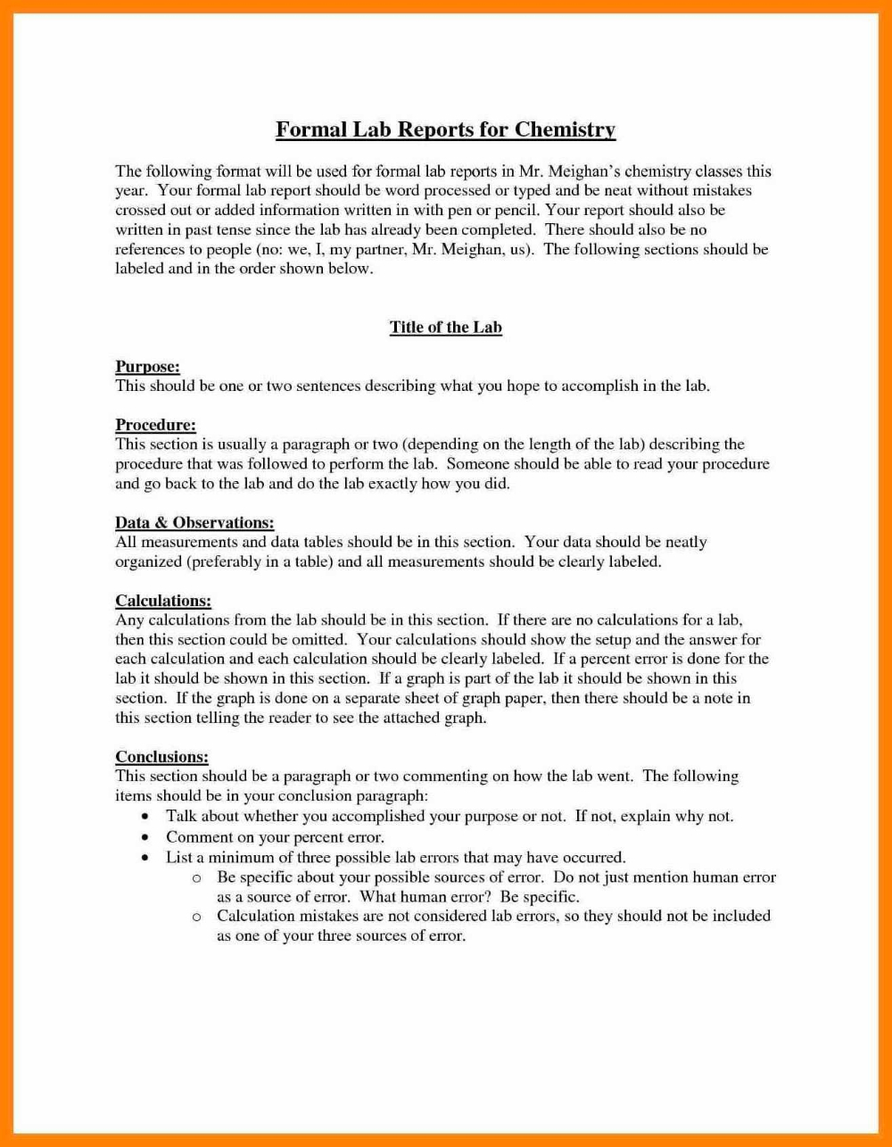 Formal Lab Report Template Ideas Frightening Example In Lab Report Template Chemistry