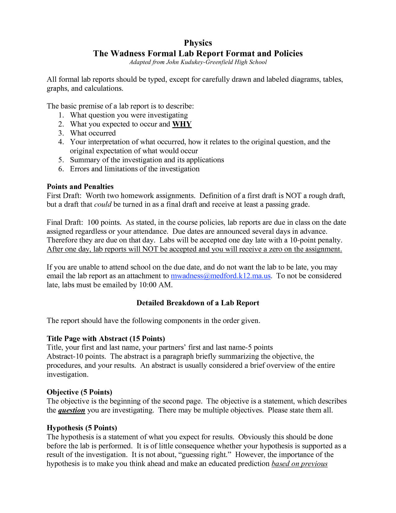 Formal Lab Report Template Physics : Biological Science With Regard To Physics Lab Report Template