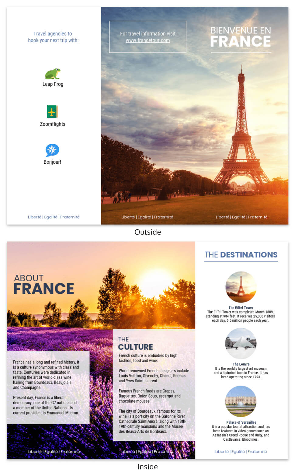 France Travel Tri Fold Brochure In Travel Brochure Template For Students