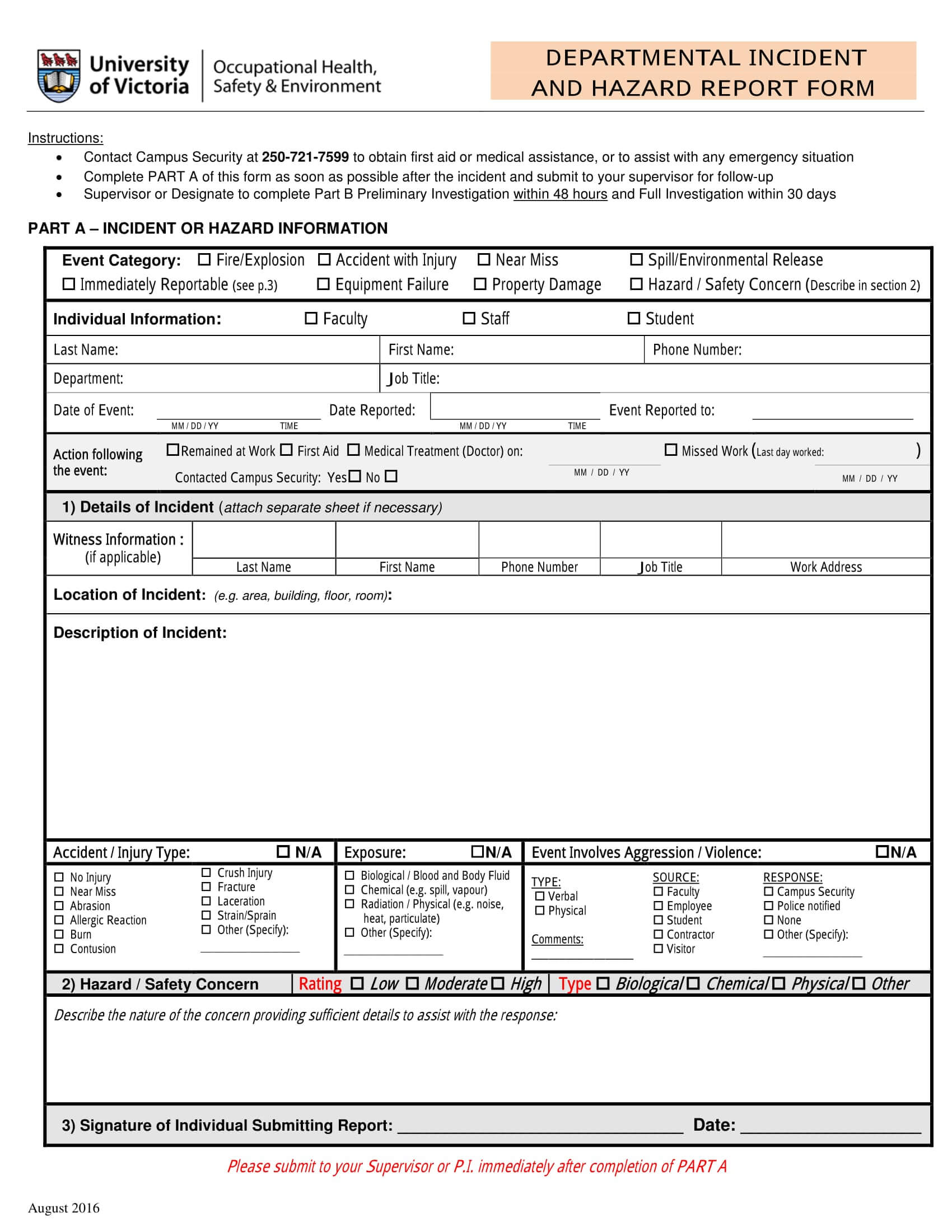 Free 13+ Hazard Report Forms In Word | Pdf Inside Incident Hazard Report Form Template