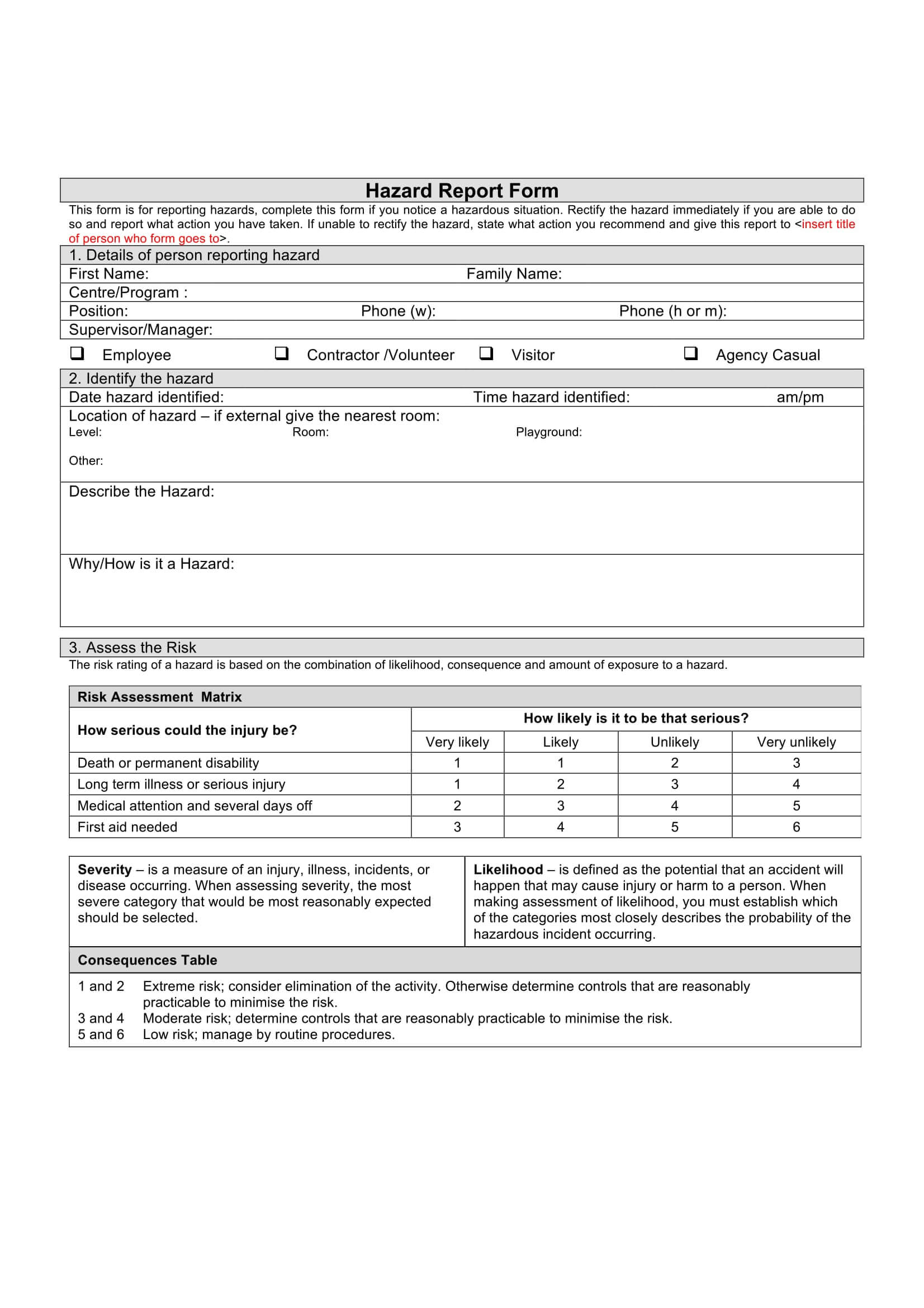 Free 13+ Hazard Report Forms In Word | Pdf With Incident Hazard Report Form Template