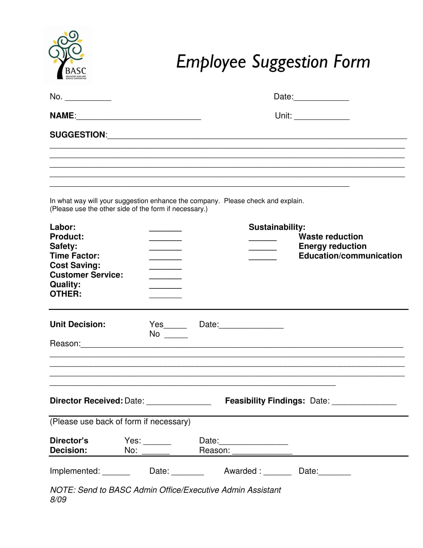 Free 14+ Employee Suggestion Forms In Word | Excel | Pdf For Word Employee Suggestion Form Template