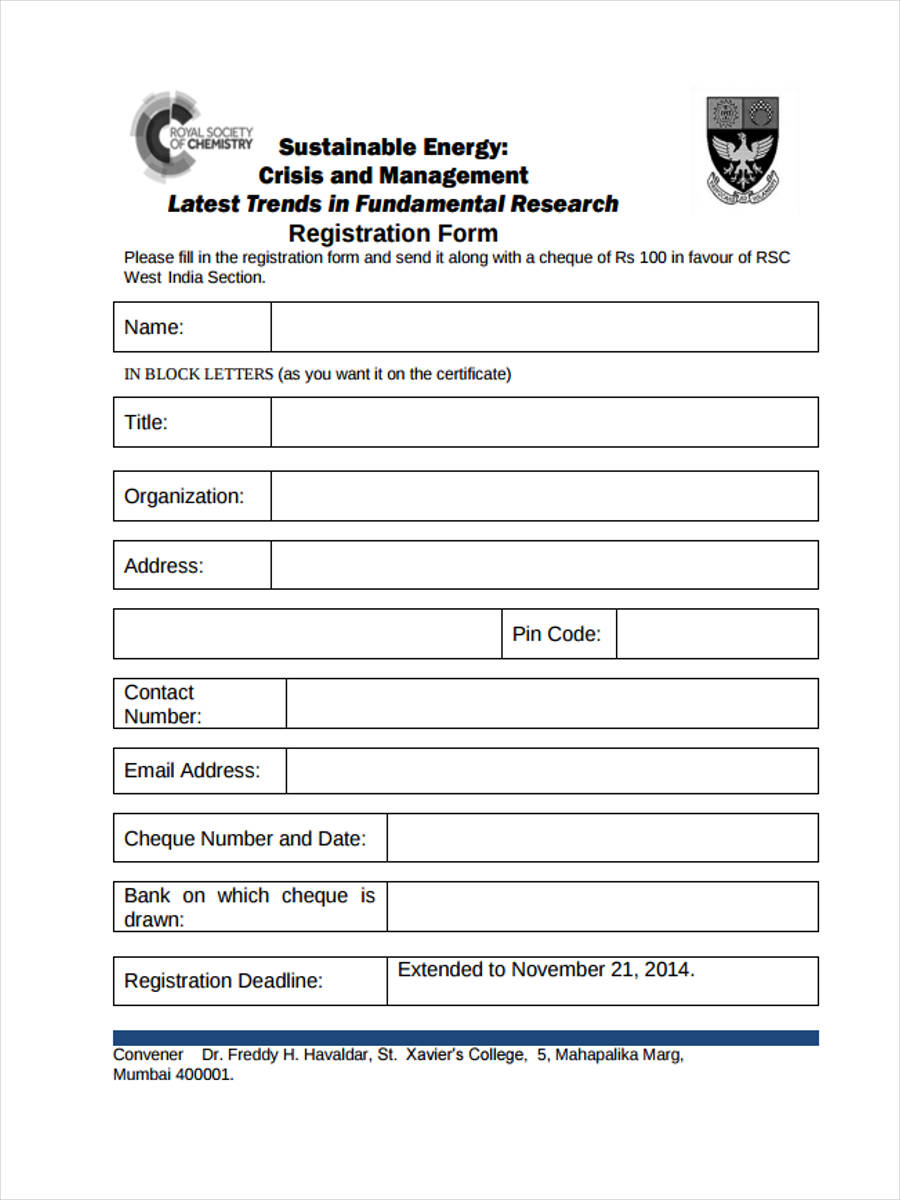 Free 9+ Workshop Registration Forms In Sample, Example, Format Regarding Seminar Registration Form Template Word