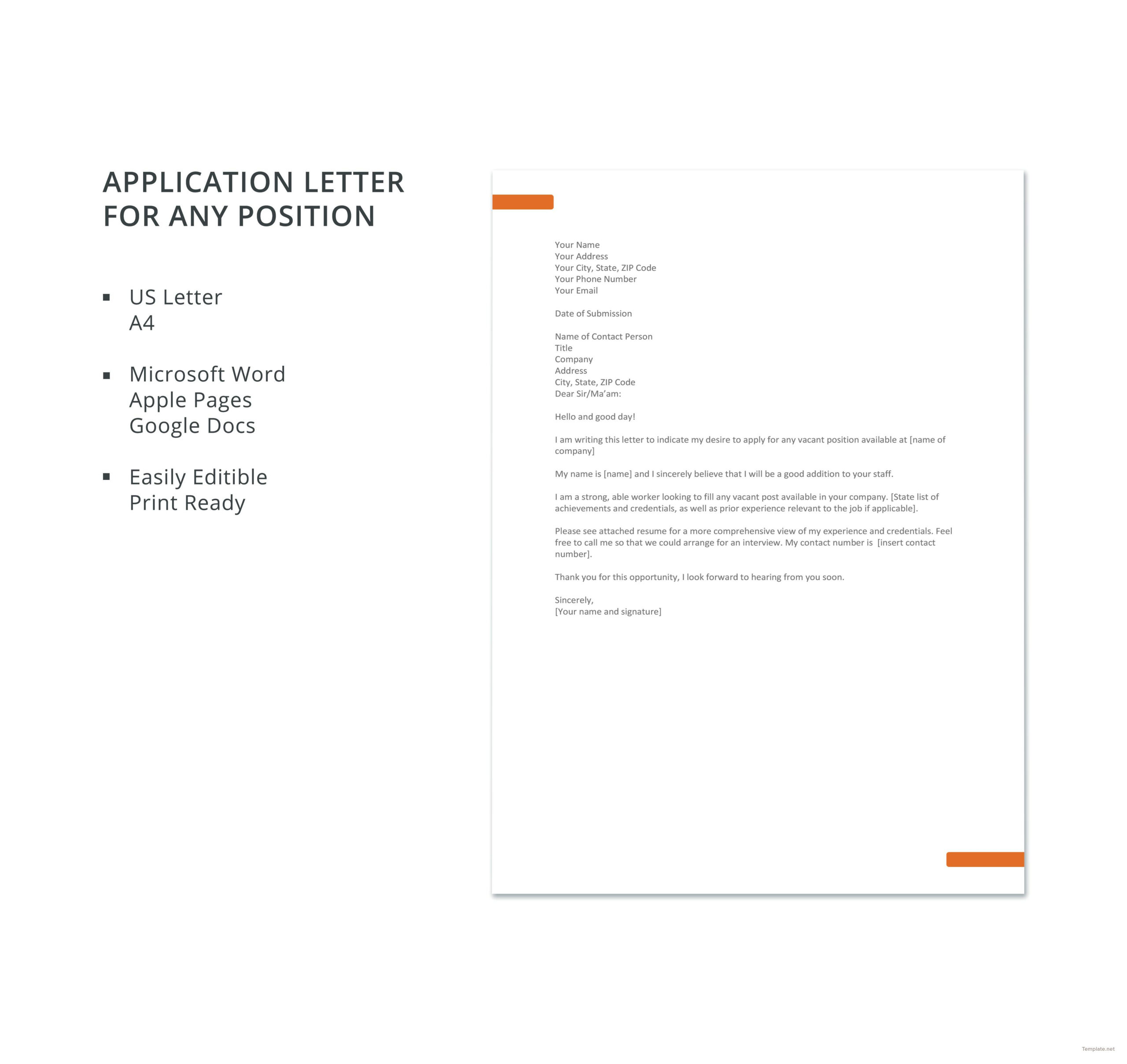 Free Application Letter Template For Any Position | Sas Regarding Microsoft Word Business Letter Template