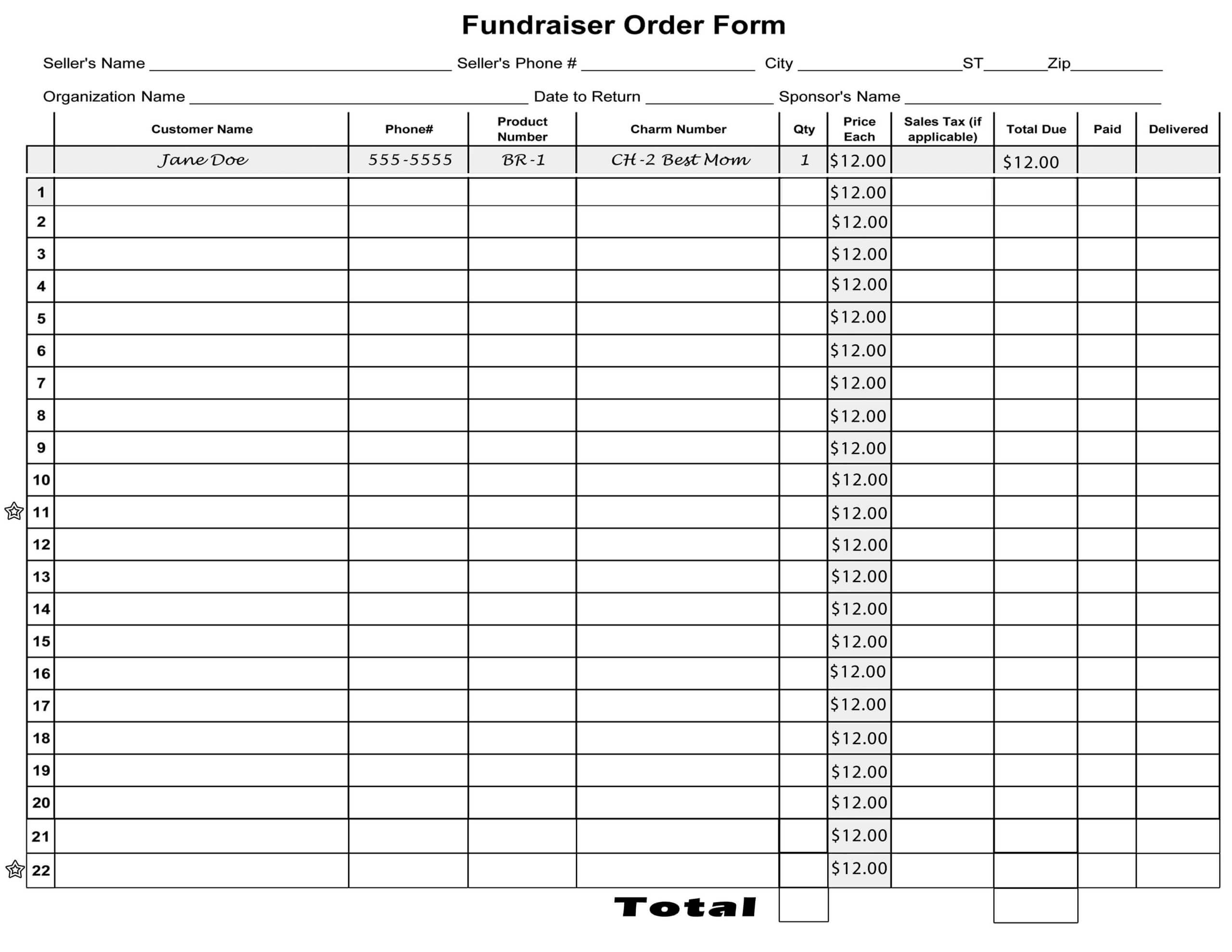 Free Blank Order Form Template | Blank Fundraiser Order Form For Blank Fundraiser Order Form Template