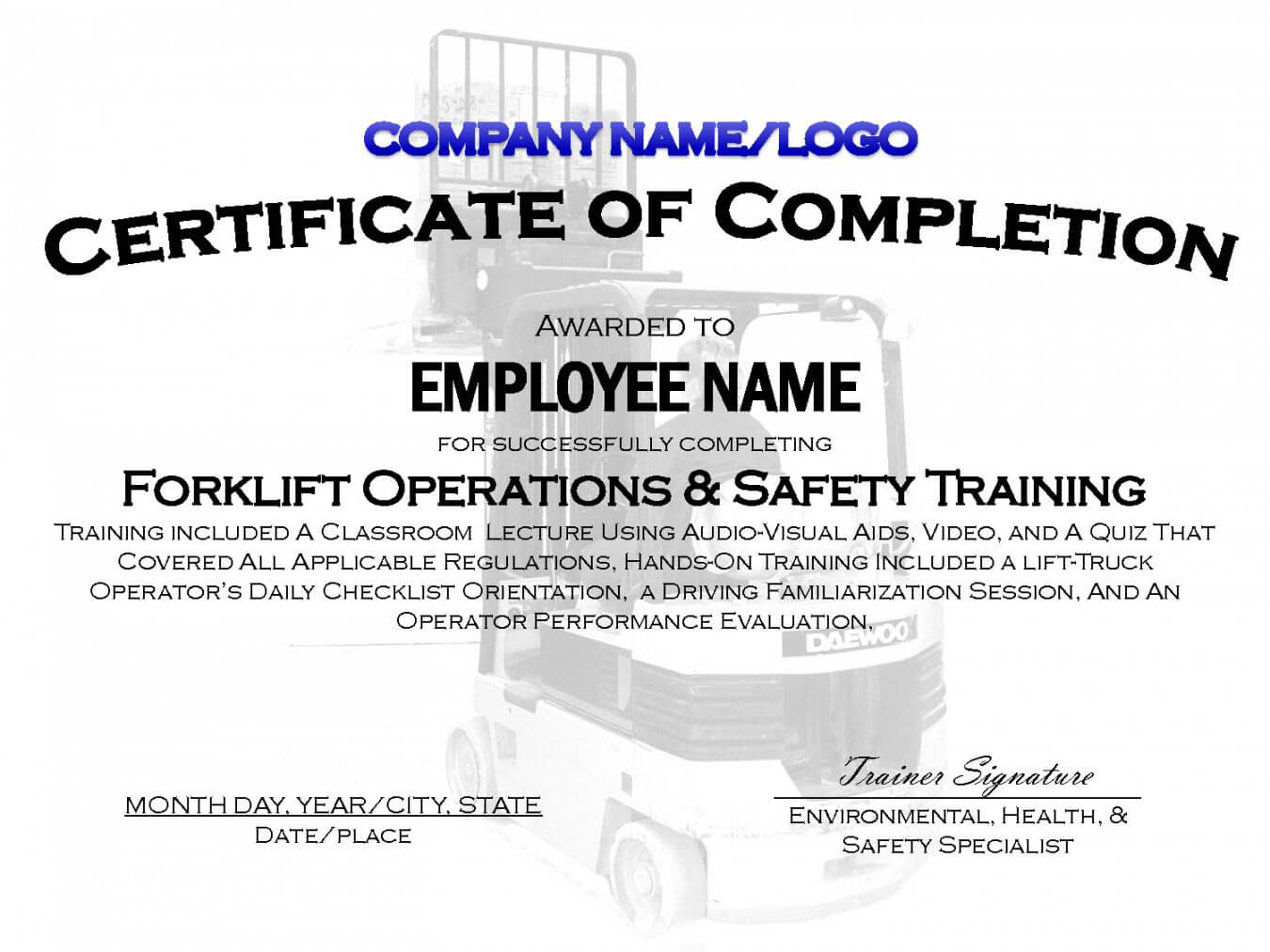 Free Bozwfl Sl Inspirational Forklift Certification Wallet Regarding Forklift Certification Card Template