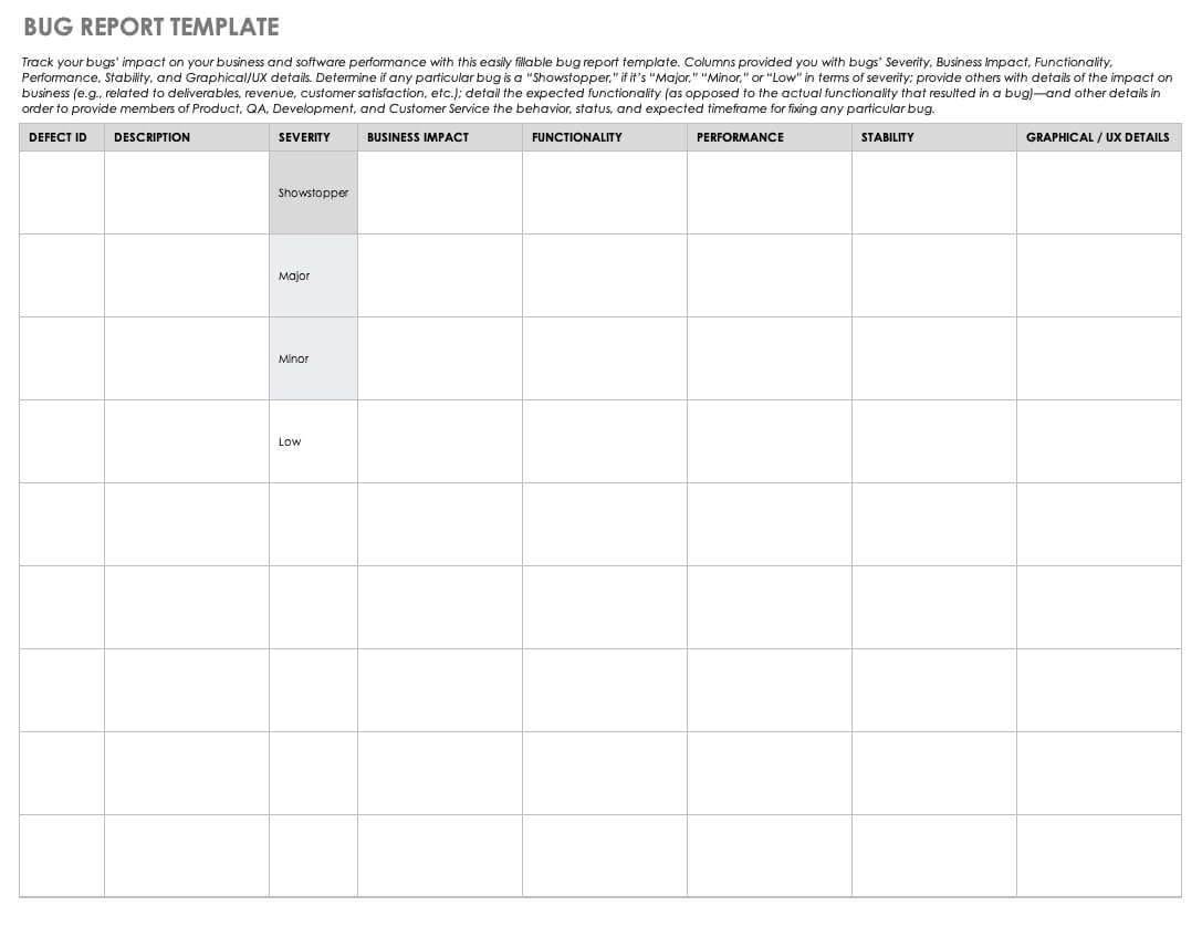 Free Bug Report Templates And Forms | Smartsheet In Bug Summary Report Template