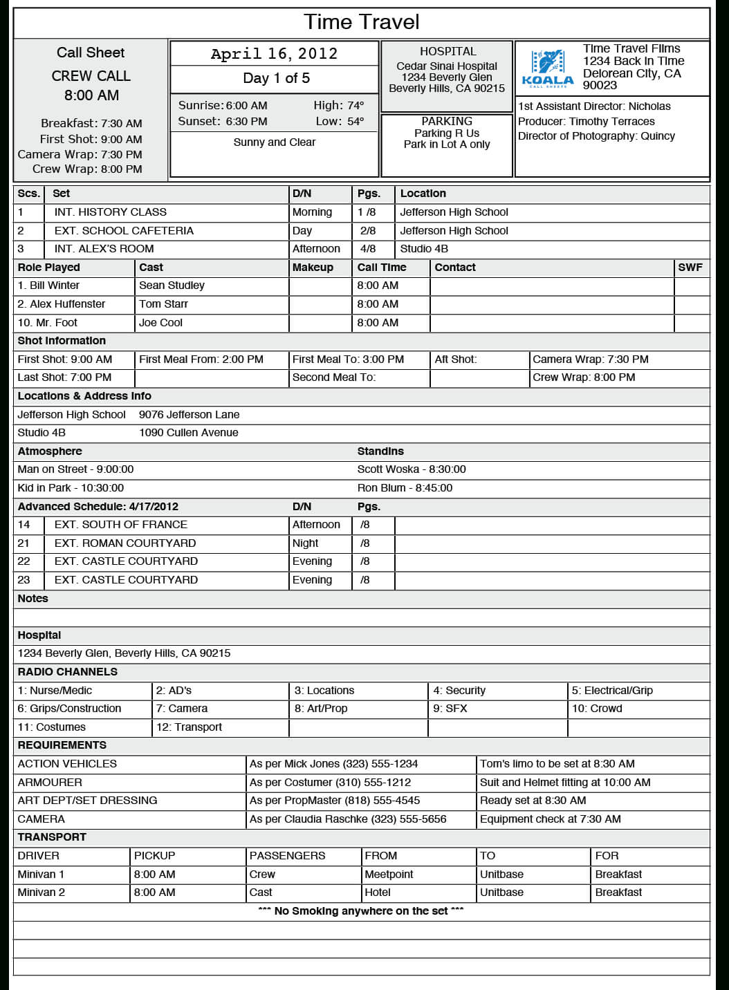 Free Call Sheet Template In Excel With Regard To Film Call Sheet Template Word
