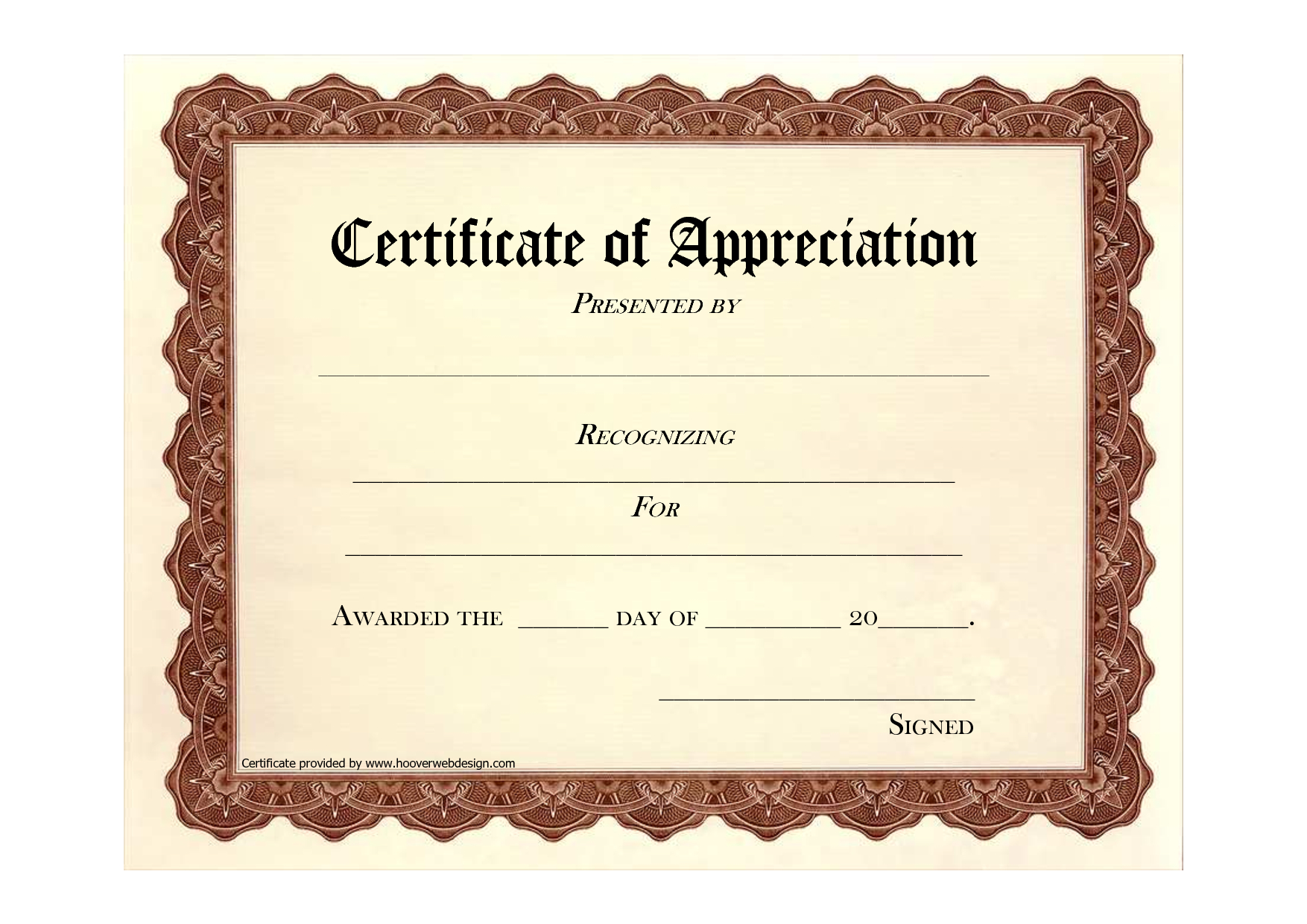 Free Certificate Of Appreciation Award Certificate Of Within This Entitles The Bearer To Template Certificate