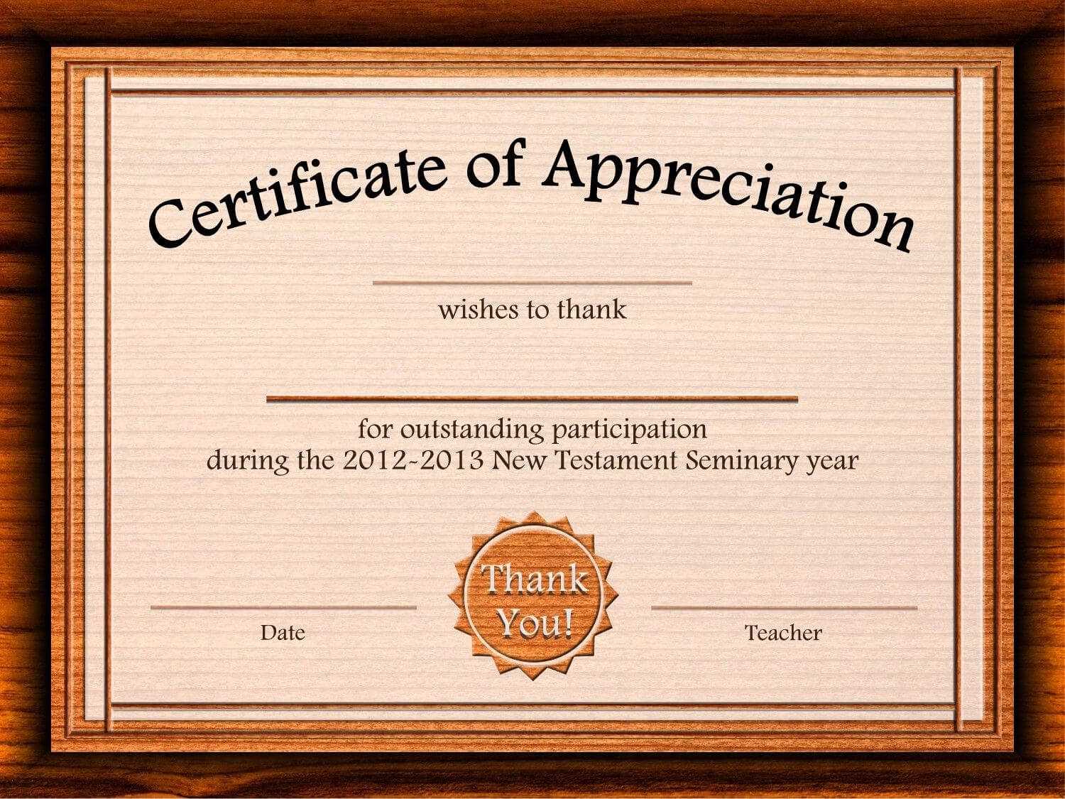 Free Certificate Of Appreciation Templates For Word Regarding Certificate Of Appreciation Template Doc