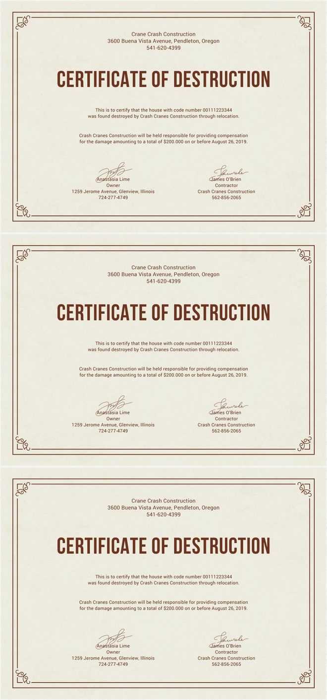 Free Certificate Of Destruction | Free Certificate Templates Intended For Free Certificate Of Destruction Template