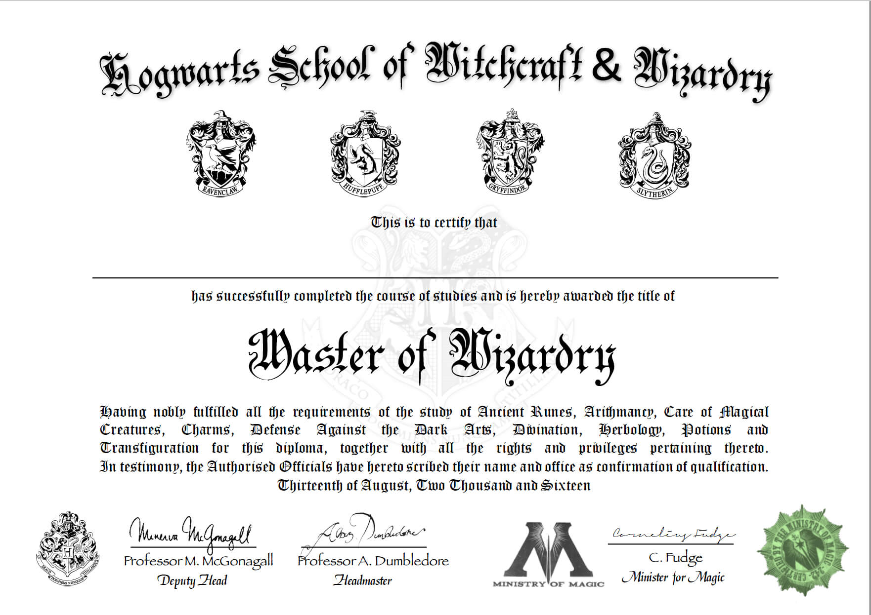 Free Certificate Of Hogwarts To Download And Use | Harry With Regard To Harry Potter Certificate Template