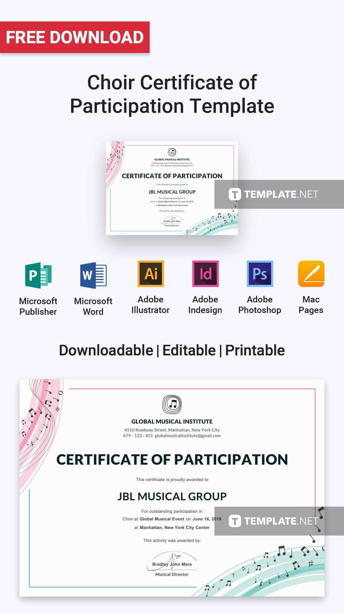 Free Choir Certificate Of Participation | Certificate Of With Choir Certificate Template