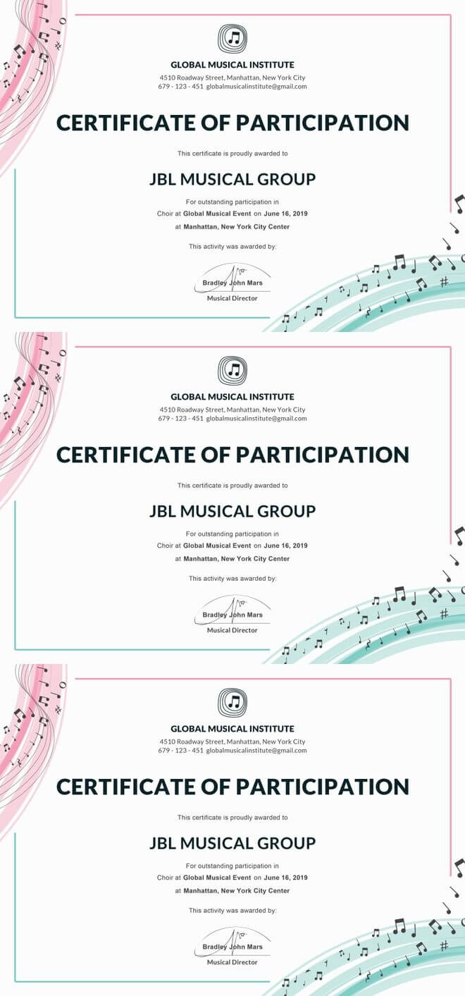 Free Choir Certificate Of Participation | Certificate Regarding Choir Certificate Template