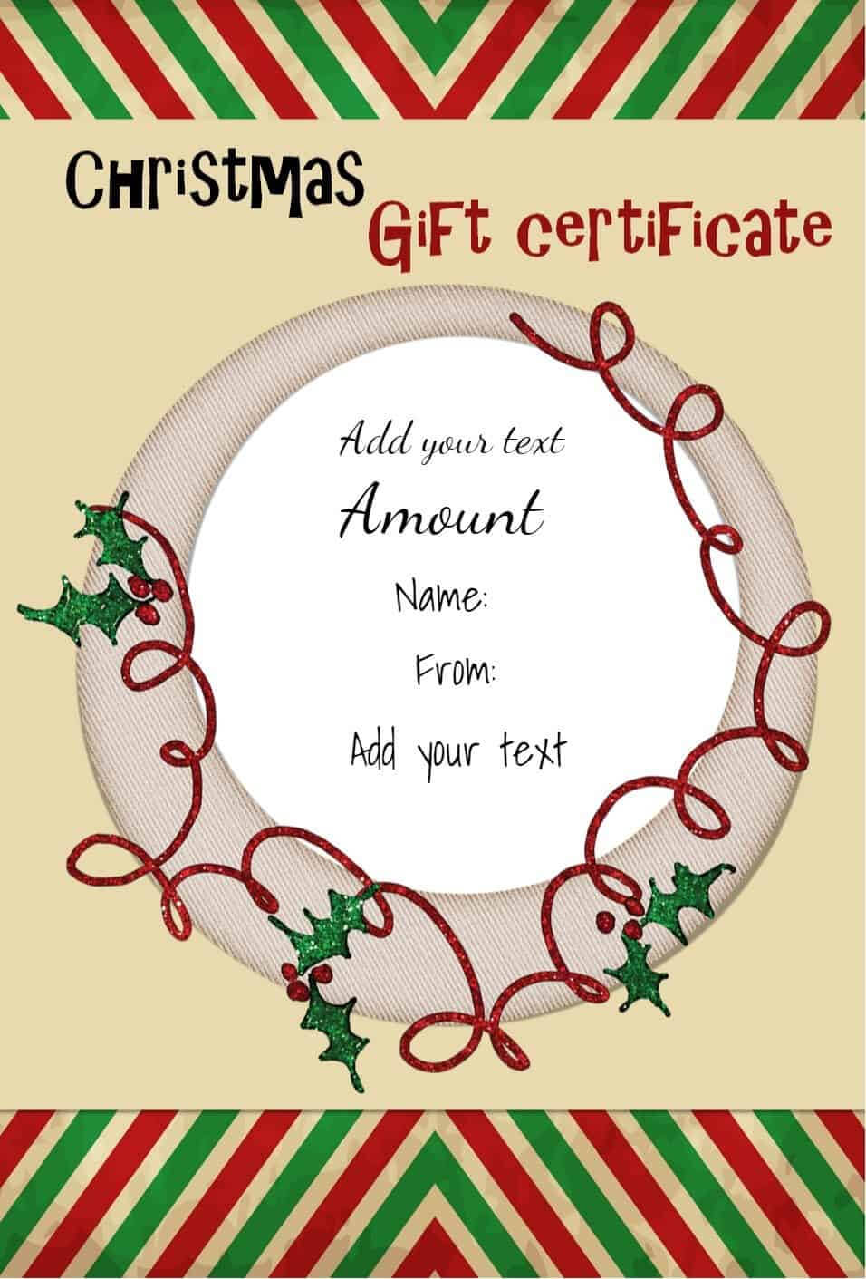 Free Christmas Gift Certificate Template | Customize Online Throughout Homemade Christmas Gift Certificates Templates