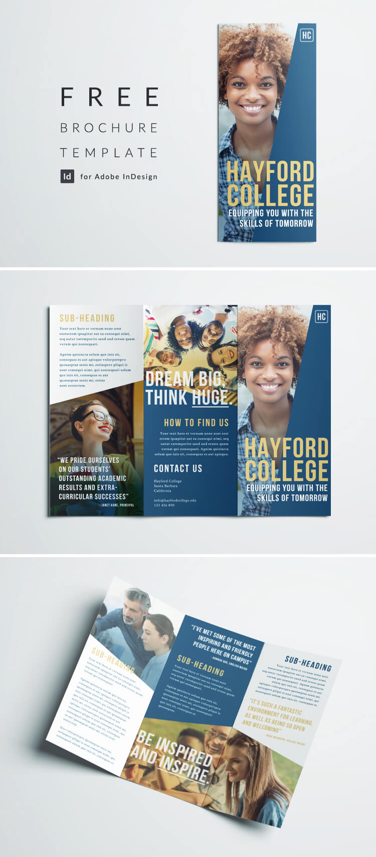 Free College Brochure Template | Simple Tri Fold Design With Tri Fold Brochure Template Indesign Free Download