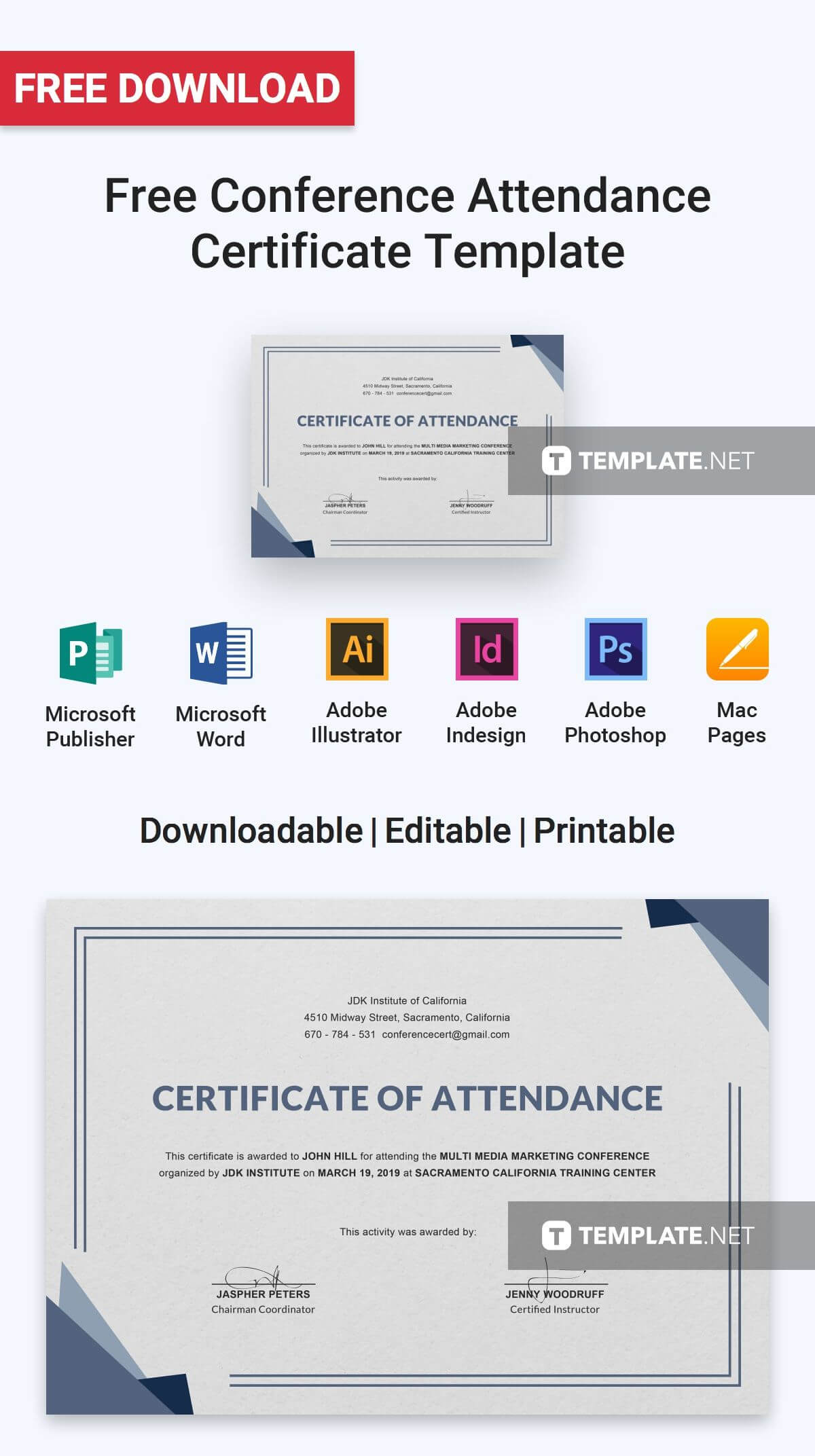 Free Conference Attendance Certificate | Attendance Inside Conference Certificate Of Attendance Template