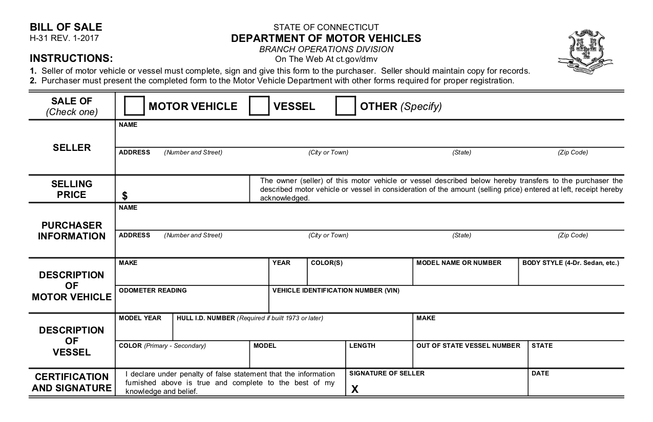 Free Connecticut Bill Of Sale Form – Pdf Template With Regard To Certificate Of Origin For A Vehicle Template